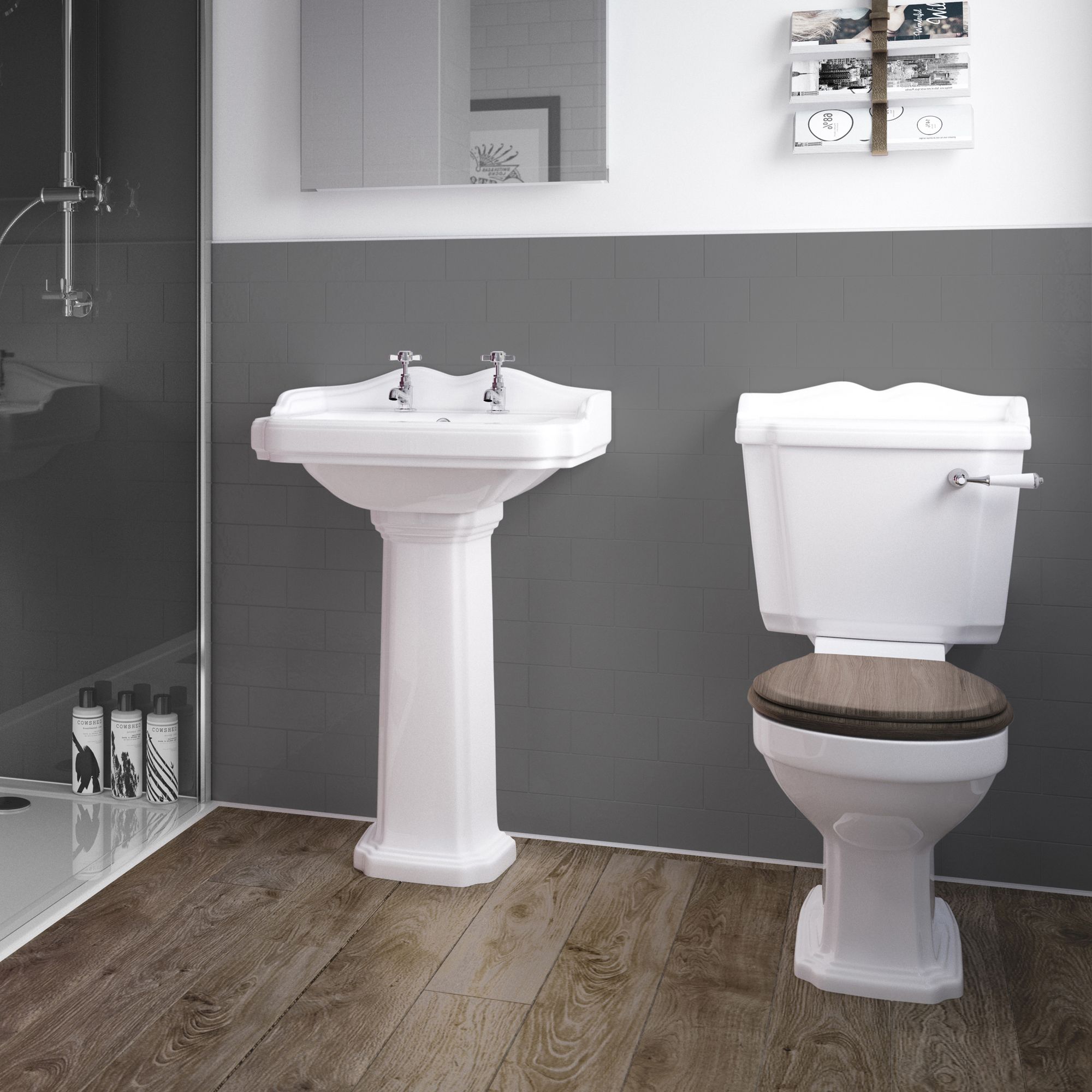 Splashwall 3 panel Composite Panel kit (L)1200mm (W)2420mm - Grey Tile effect