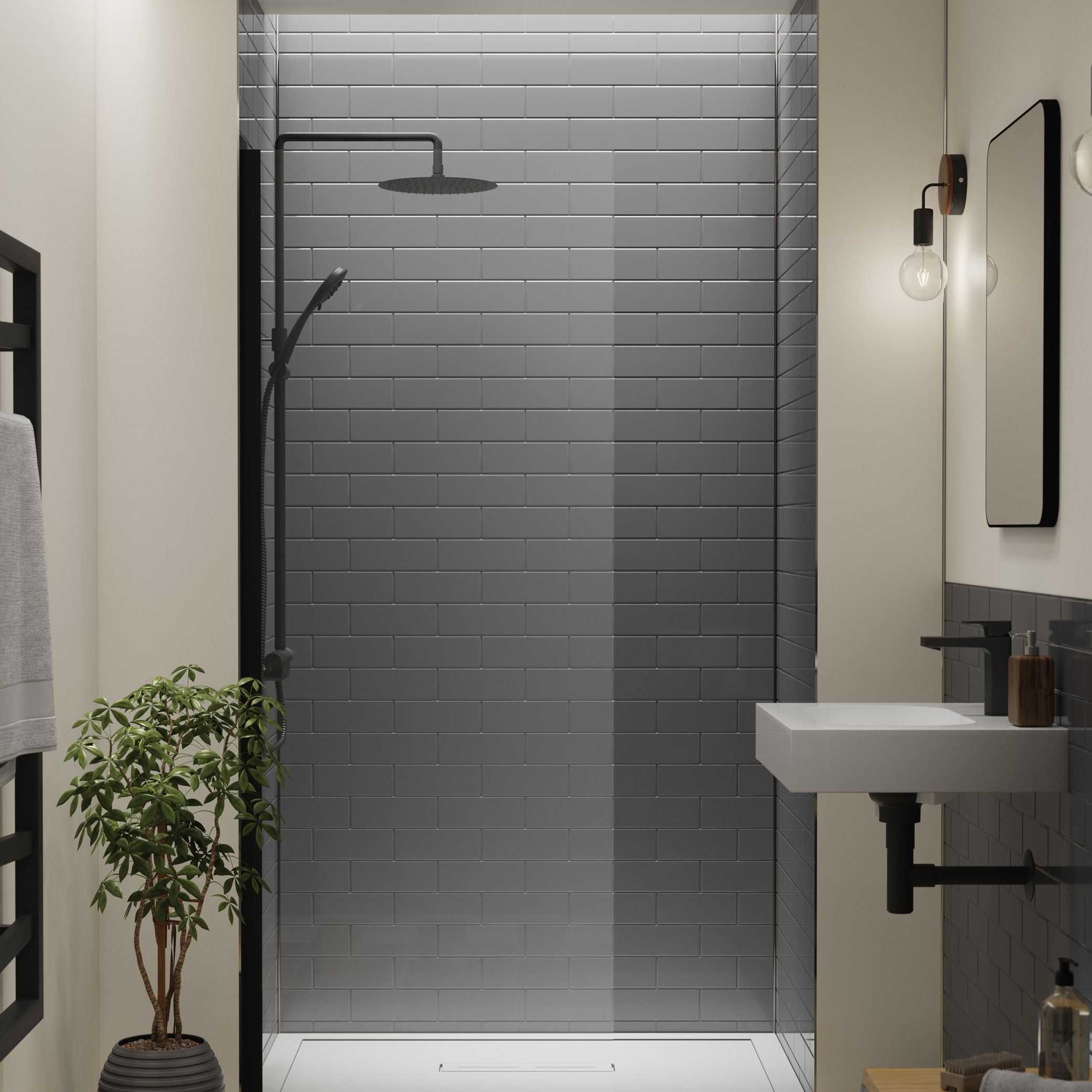 Splashwall 3 panel Composite Wall panel kit (L)2420mm (W)1200mm - Grey Tile effect