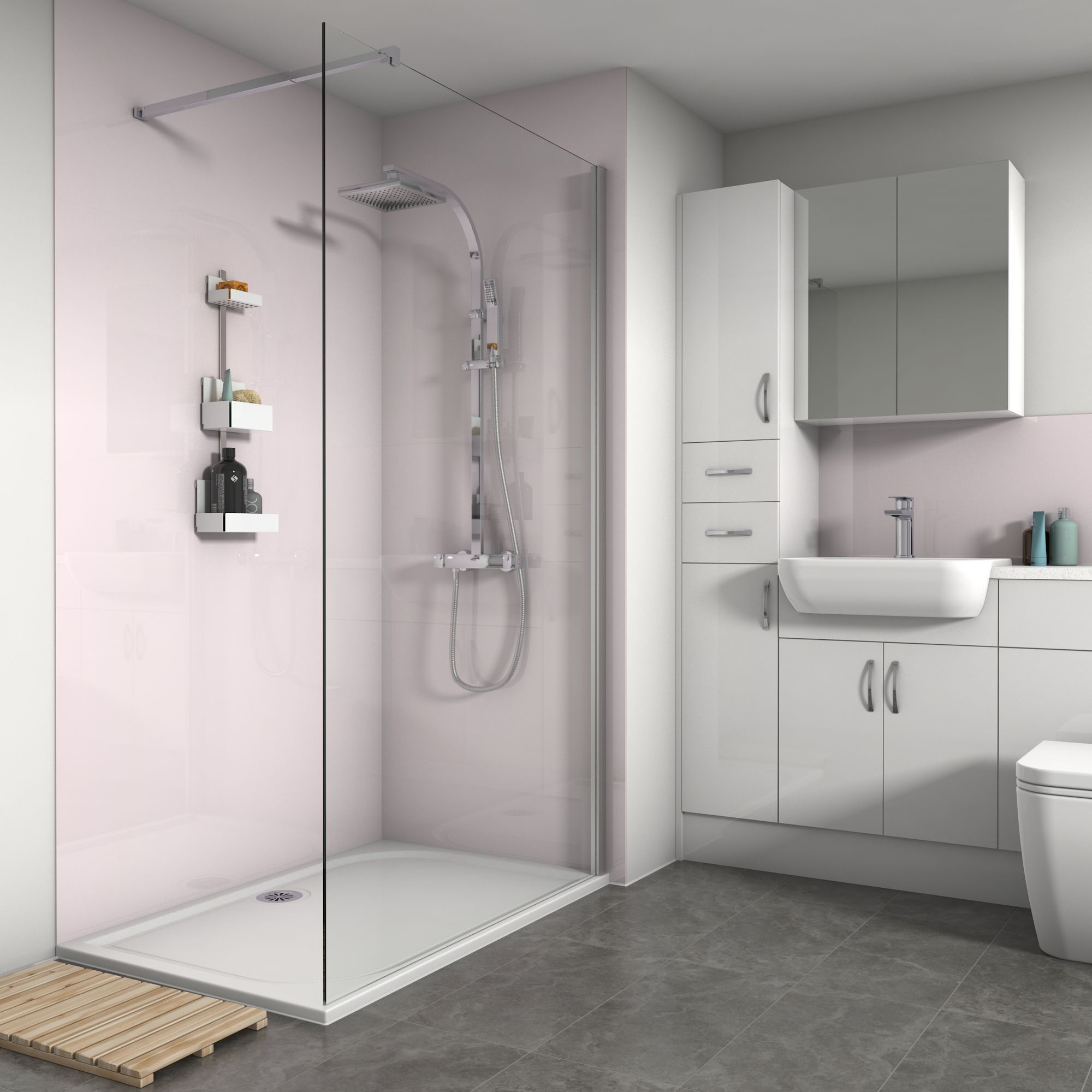 Splashwall Acrylic Panel (H)2420mm (W)1200mm - Gloss Pale pink