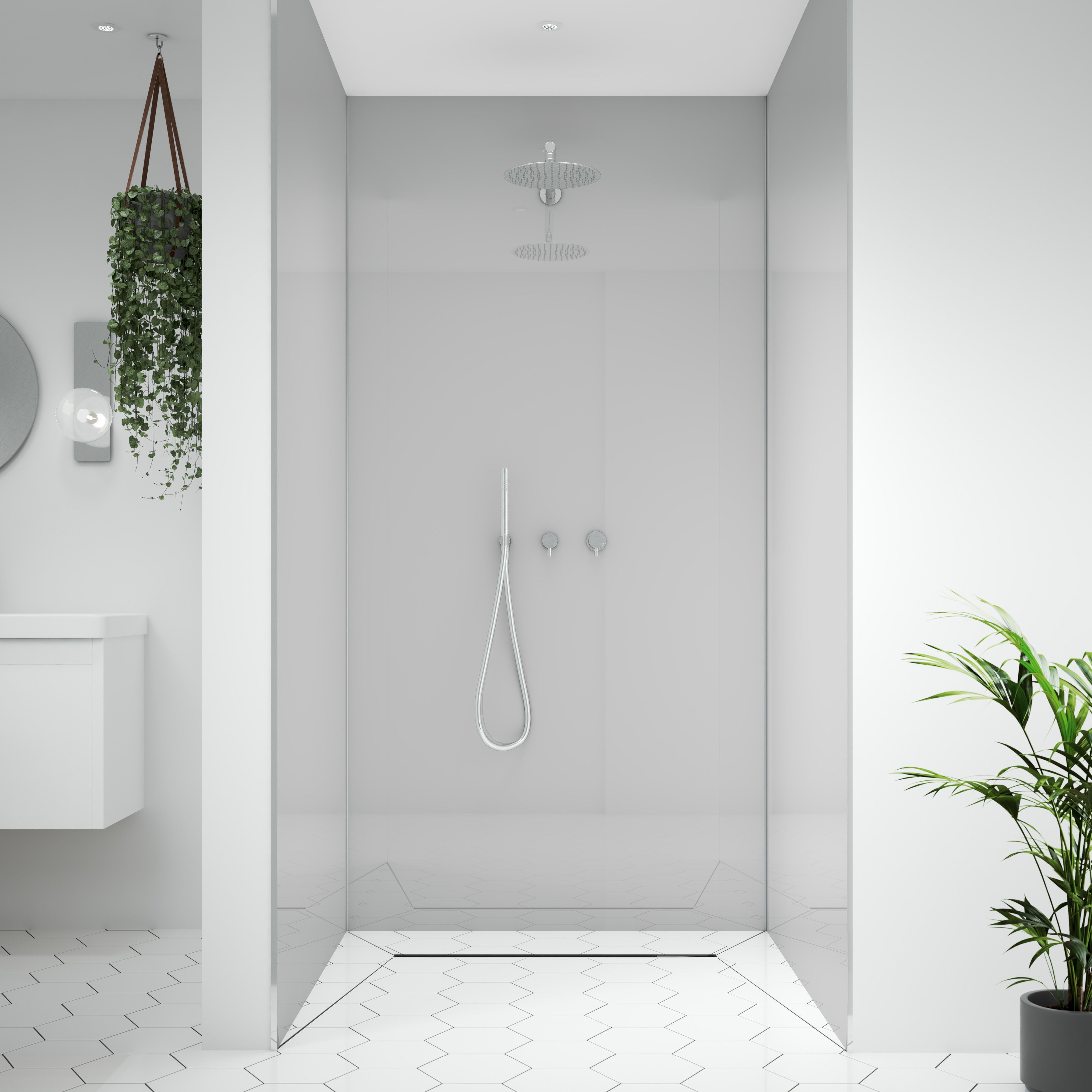 Splashwall Alloy 3 panel Aluminium Double-sided Bathroom & wet room ...