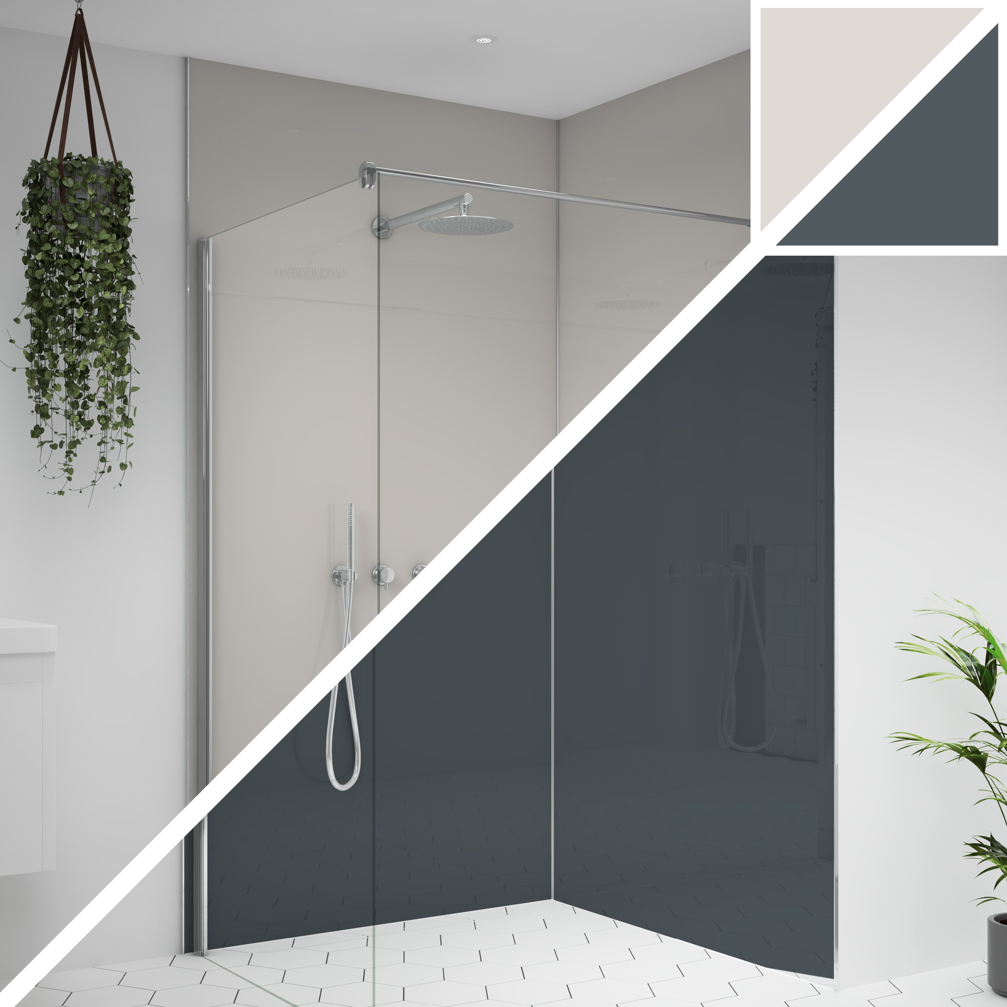 Splashwall Alloy Double-sided Bathroom & wet room Decorative panel (H)2400mm (W)1200mm - Gloss Malibu grey & storm blue