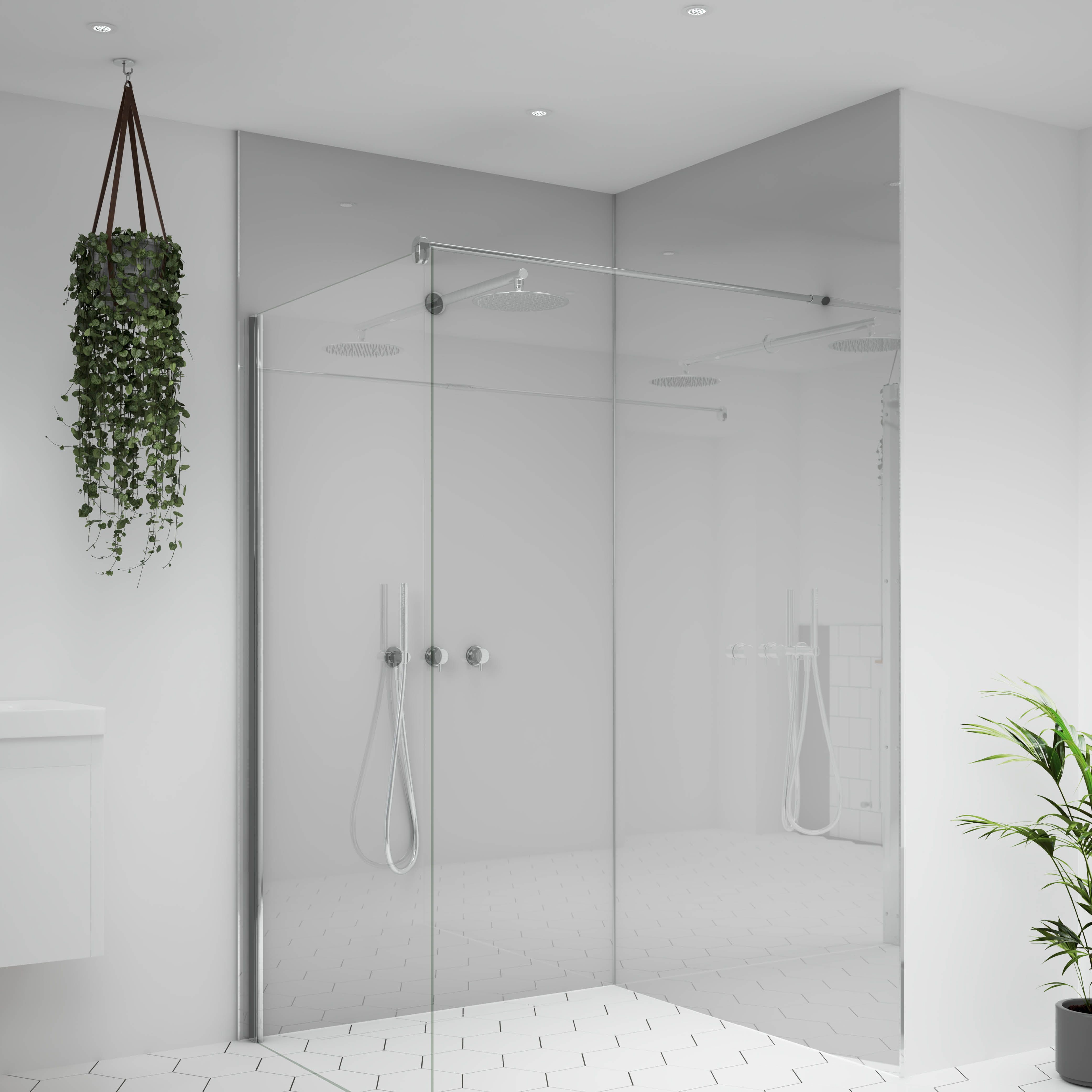 Splashwall Alloy Double-sided Bathroom & wet room Decorative panel (H)2400mm (W)900mm - Gloss Glacier white & Neptune blue
