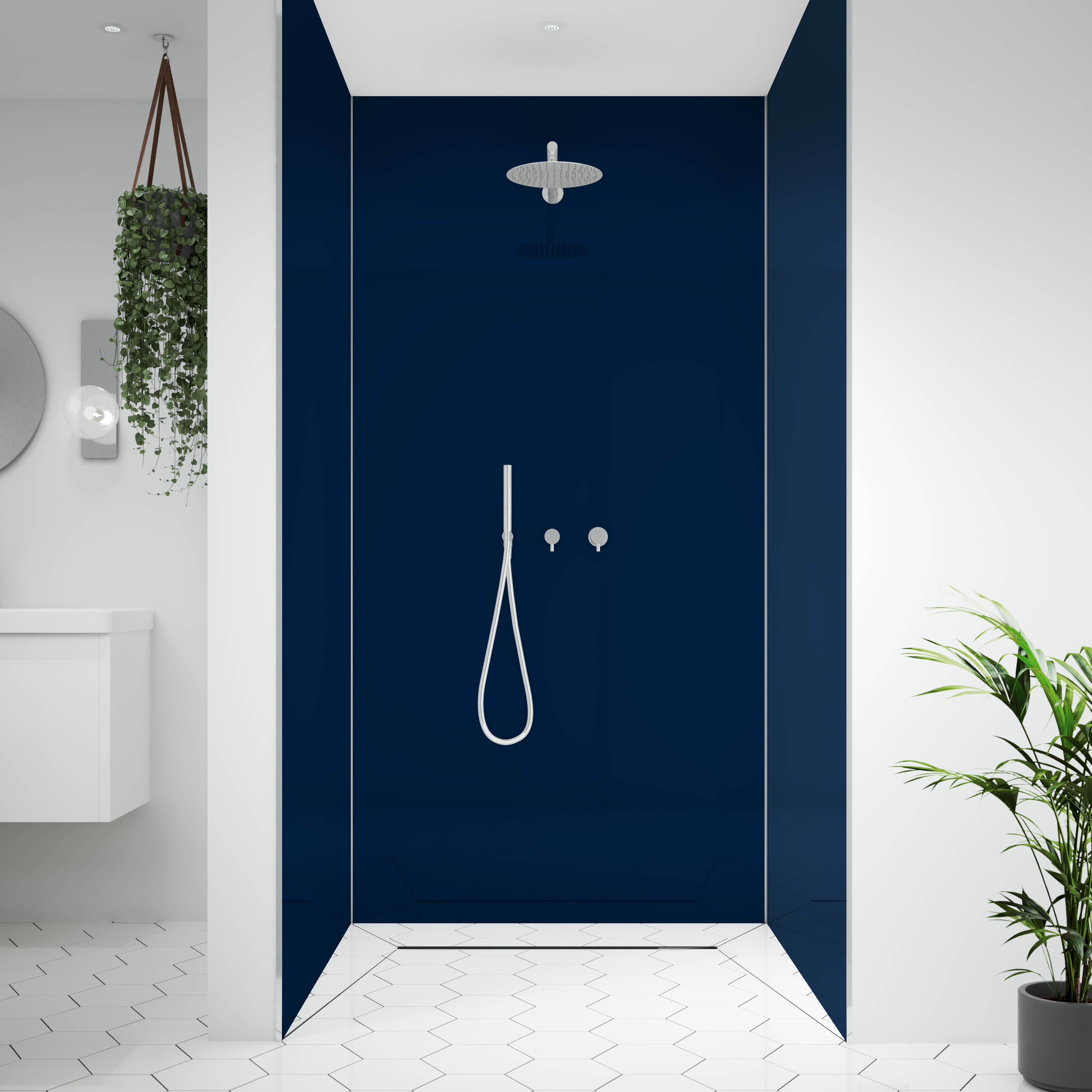 Splashwall Alloy Gloss Starry night blue & urban grey Double-sided Aluminium Bathroom & wet room Decorative panel (H)2400mm (W)600mm - 5
