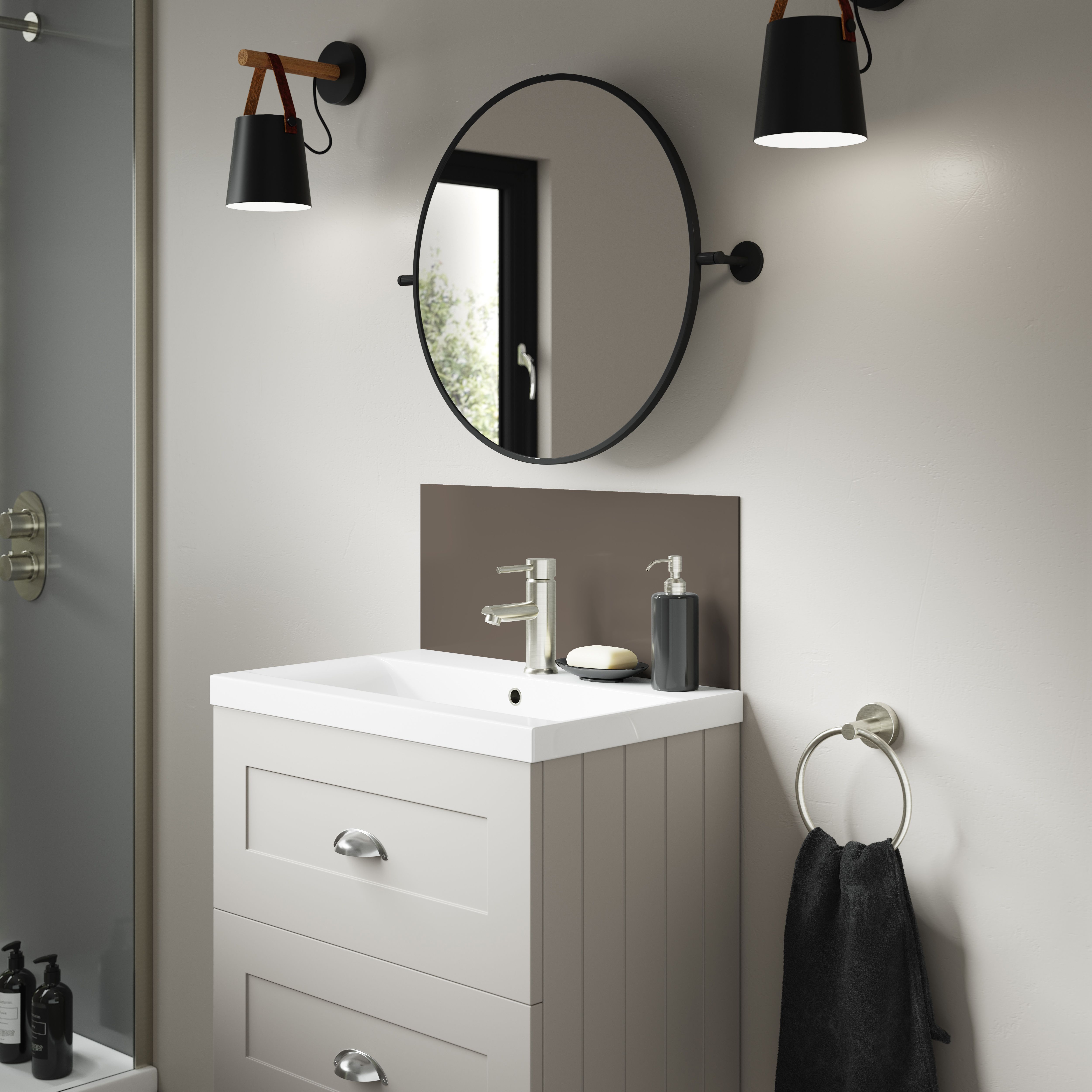 Splashwall Alloy Gloss Terra grey & sea breeze green Aluminium Double-sided Bathroom Splashback (H)25cm (W)60cm