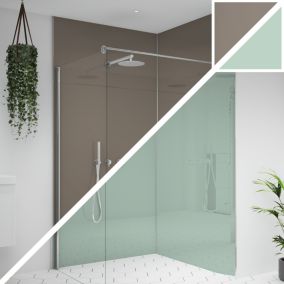 Splashwall Alloy Gloss Terra grey & sea breeze green Double-sided Aluminium Bathroom & wet room Decorative panel (H)2400mm (W)600mm