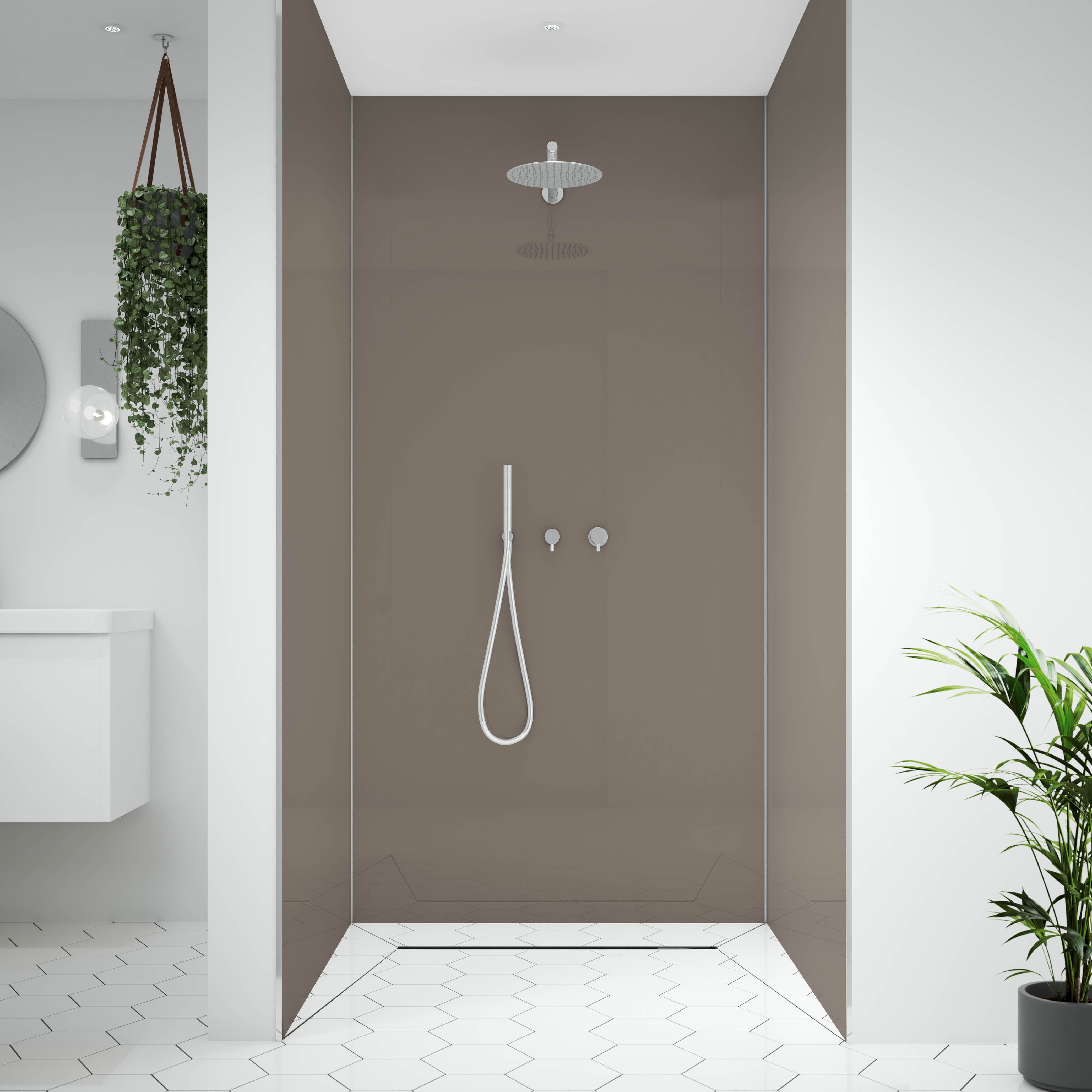 Splashwall Alloy Gloss Terra grey & sea breeze green Double-sided Aluminium Bathroom & wet room Decorative panel (H)2400mm (W)900mm - 4