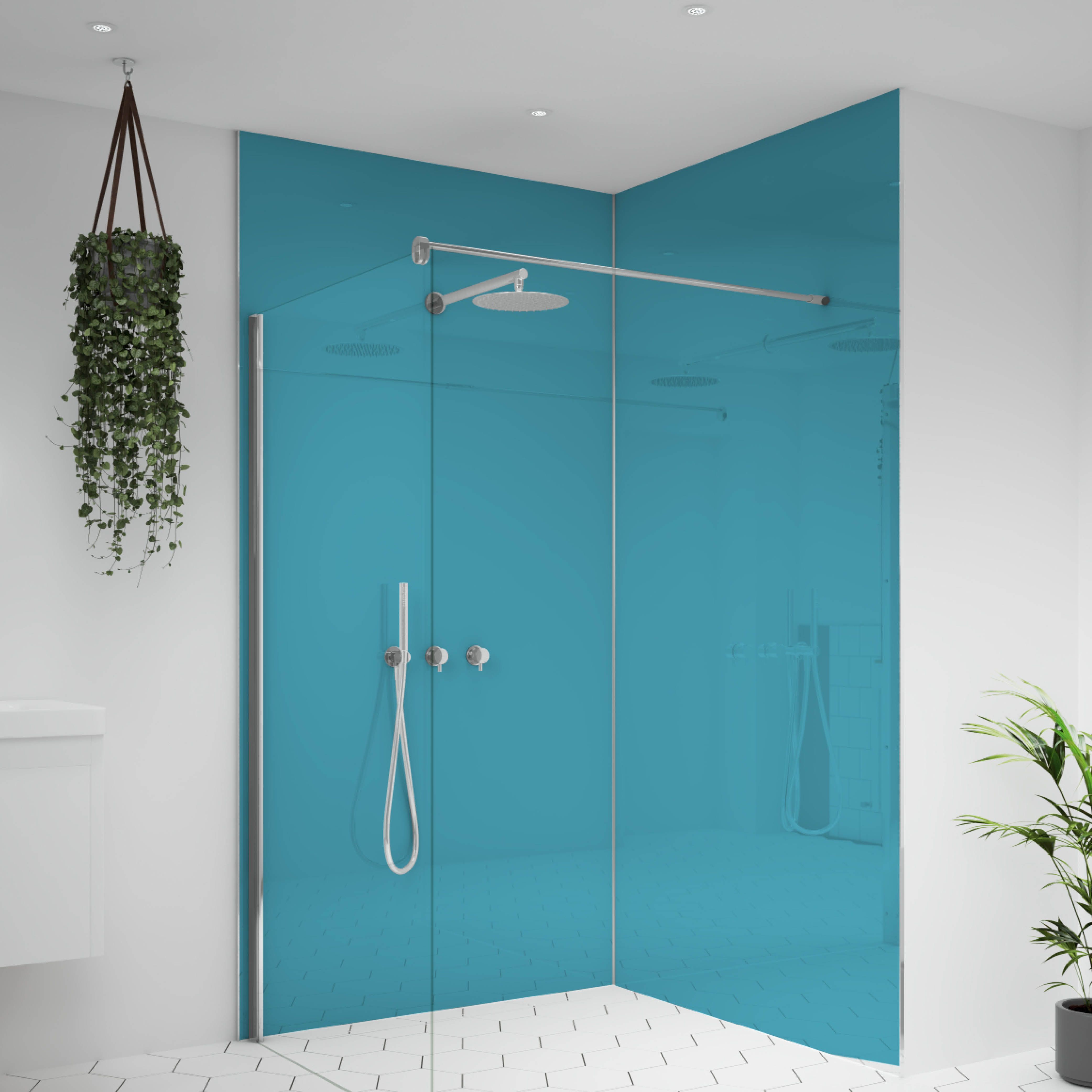 Splashwall Alloy Gloss Turquoise & slate grey Aluminium Bathroom & wet room Decorative panel (H)2400mm (W)600mm