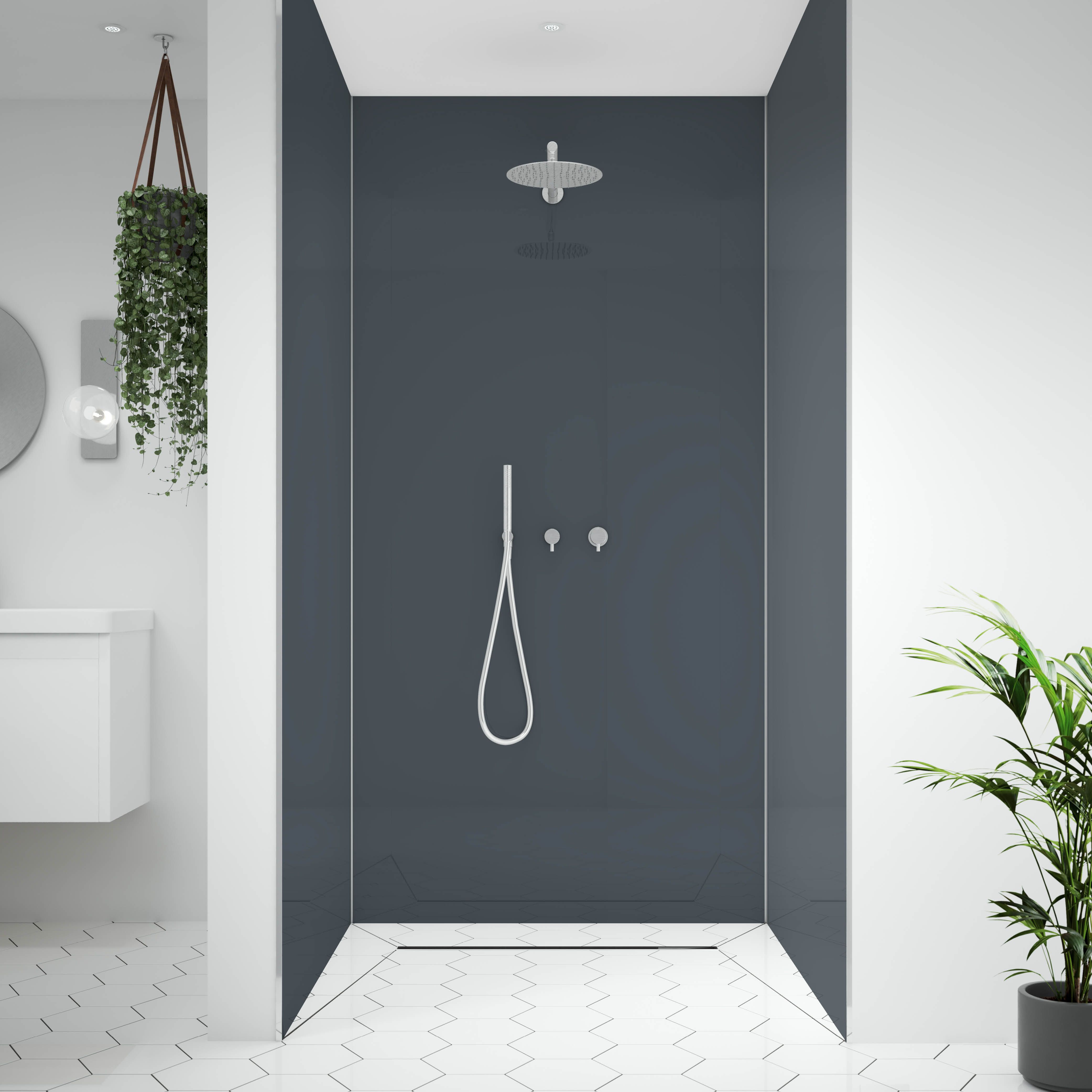 Splashwall Alloy Gloss Turquoise & slate grey Aluminium Bathroom & wet room Decorative panel (H)2400mm (W)600mm - 3
