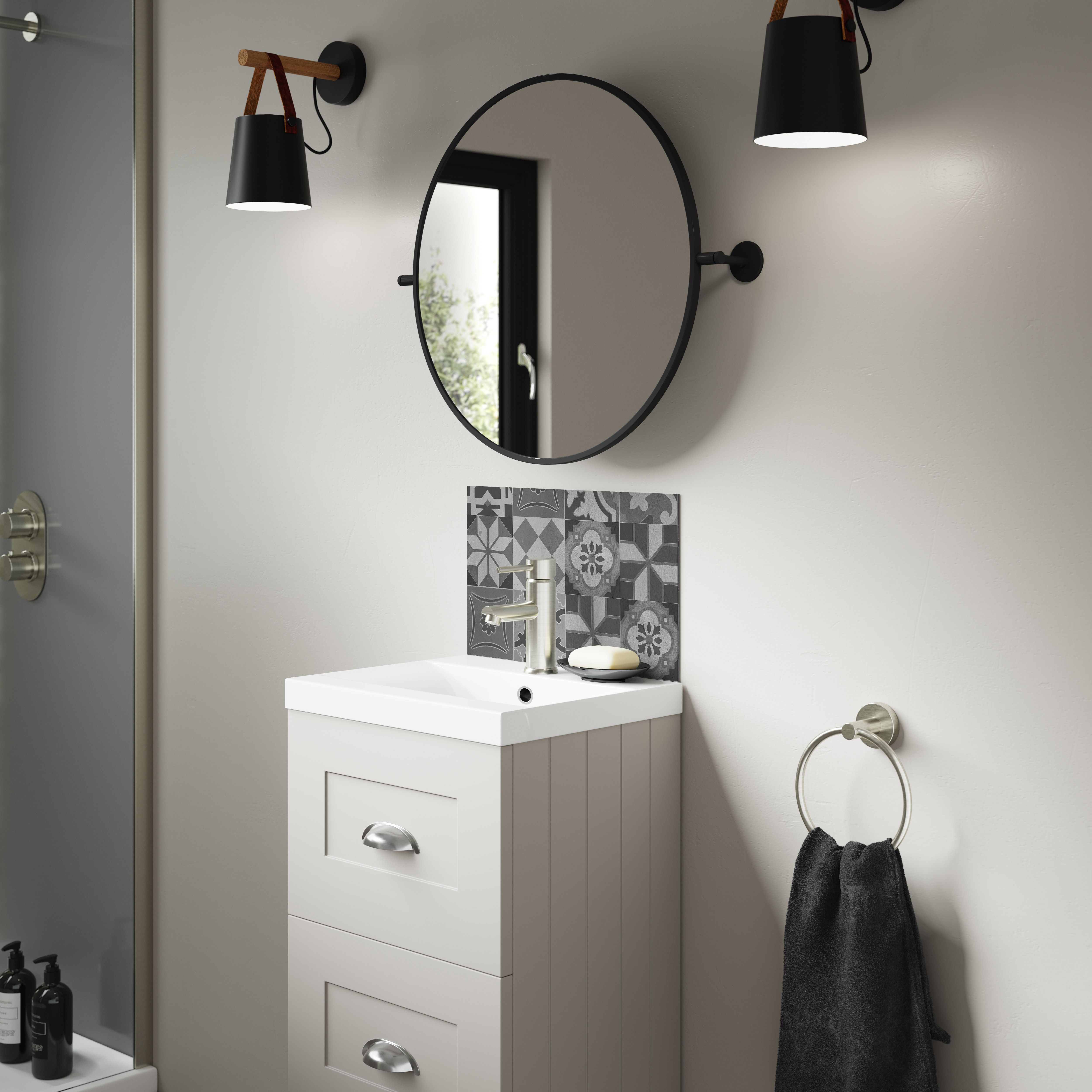 Splashwall Alloy Laminate Adhesive Bathroom Splashback (H)25cm (W)40cm - Matt Grey Abruzzo