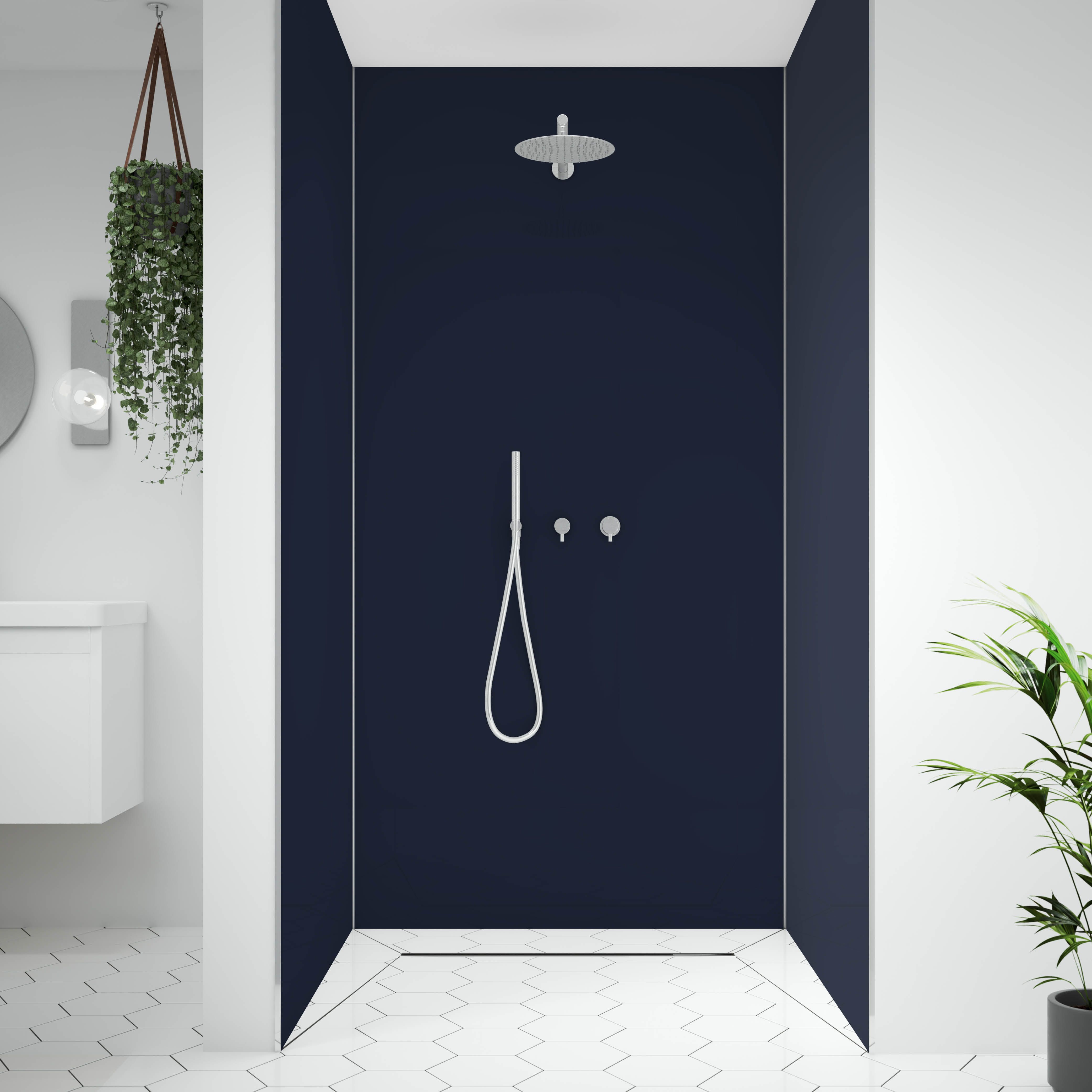 Splashwall Alloy Matt Deep sea blue & smoked rose Aluminium Bathroom & wet room Decorative panel (H)2400mm (W)1200mm