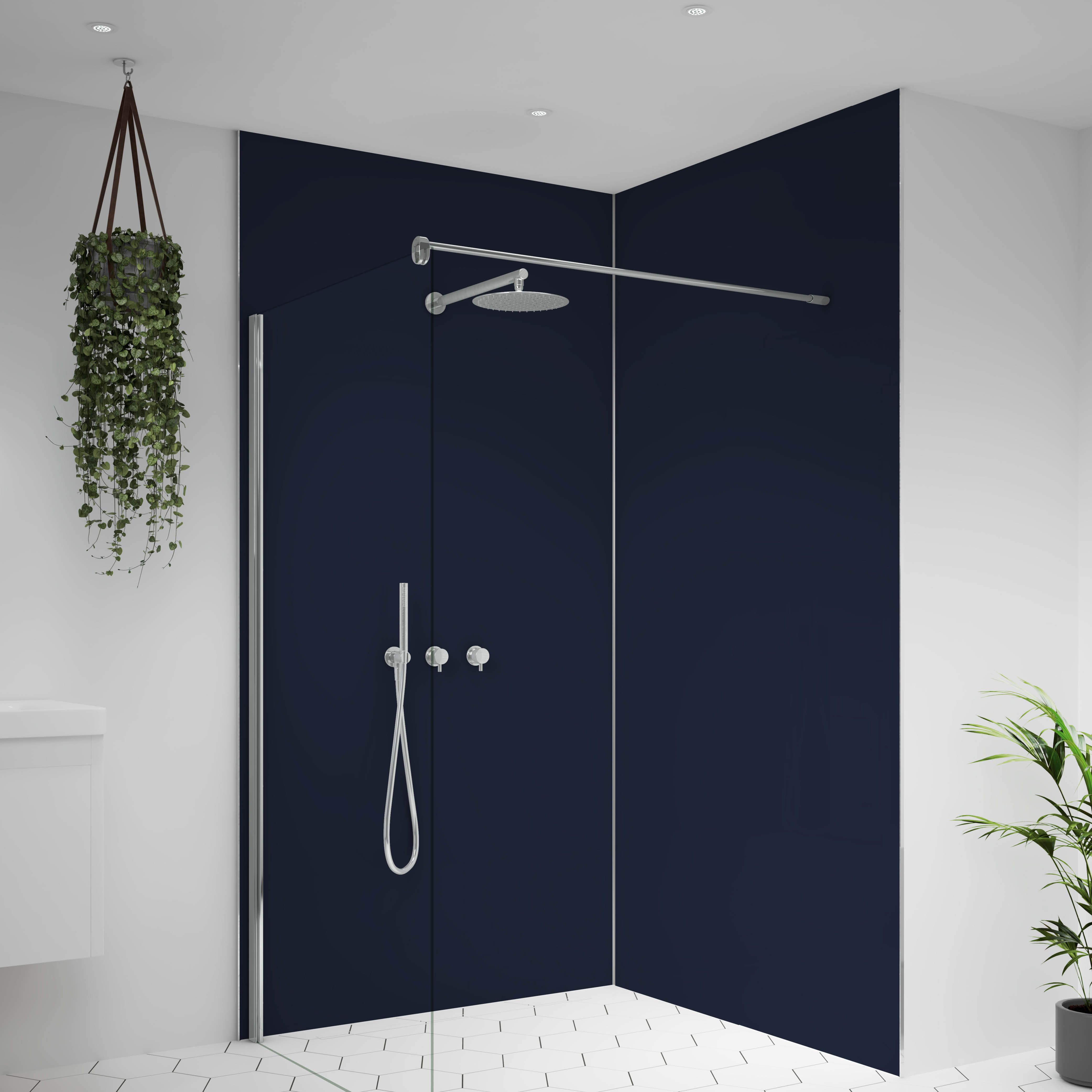 Splashwall Alloy Matt Deep sea blue & smoked rose Aluminium Bathroom & wet room Decorative panel (H)2400mm (W)600mm