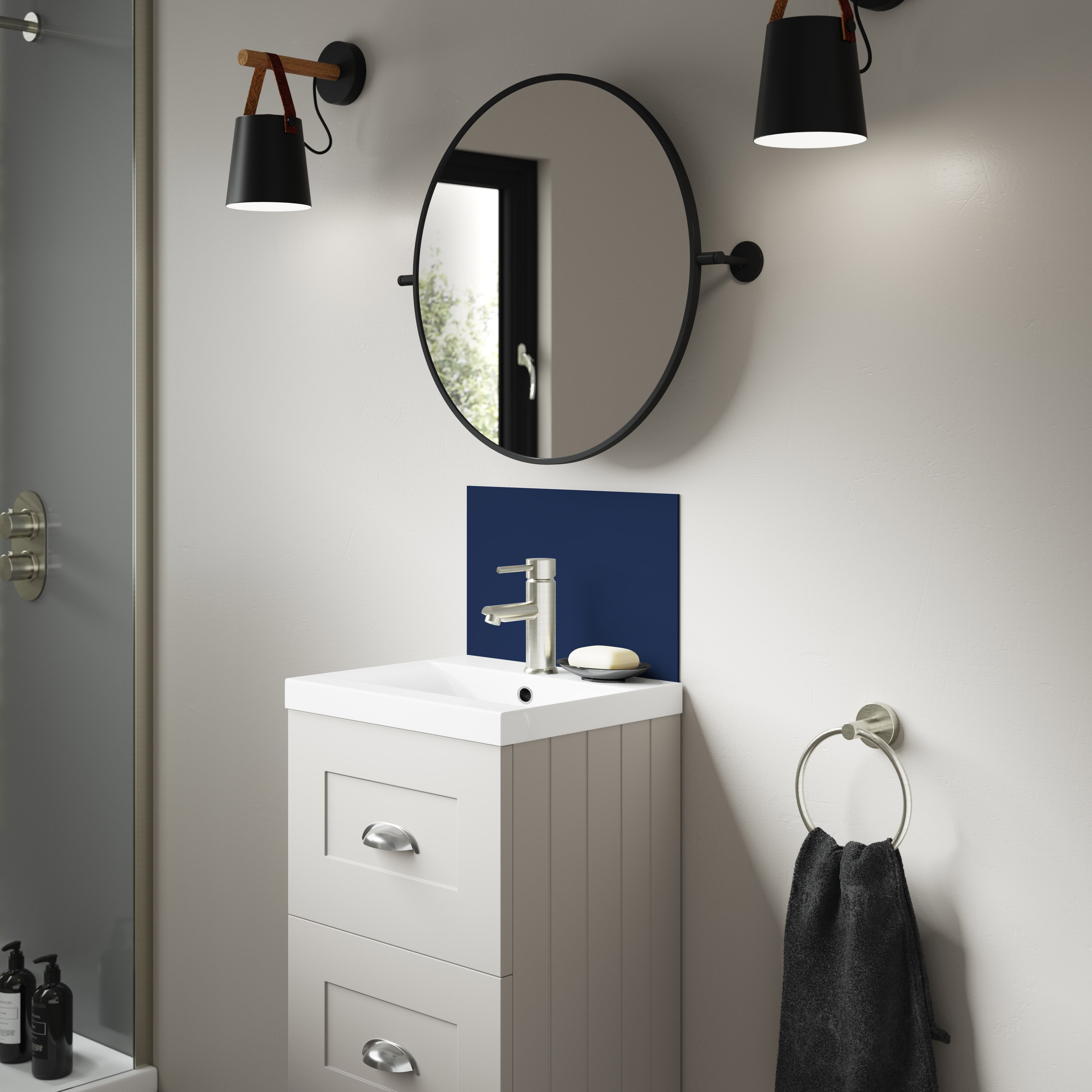 Splashwall Alloy Matt Deep sea blue & smoked rose Aluminium Double-sided Bathroom Splashback (H)25cm (W)40cm