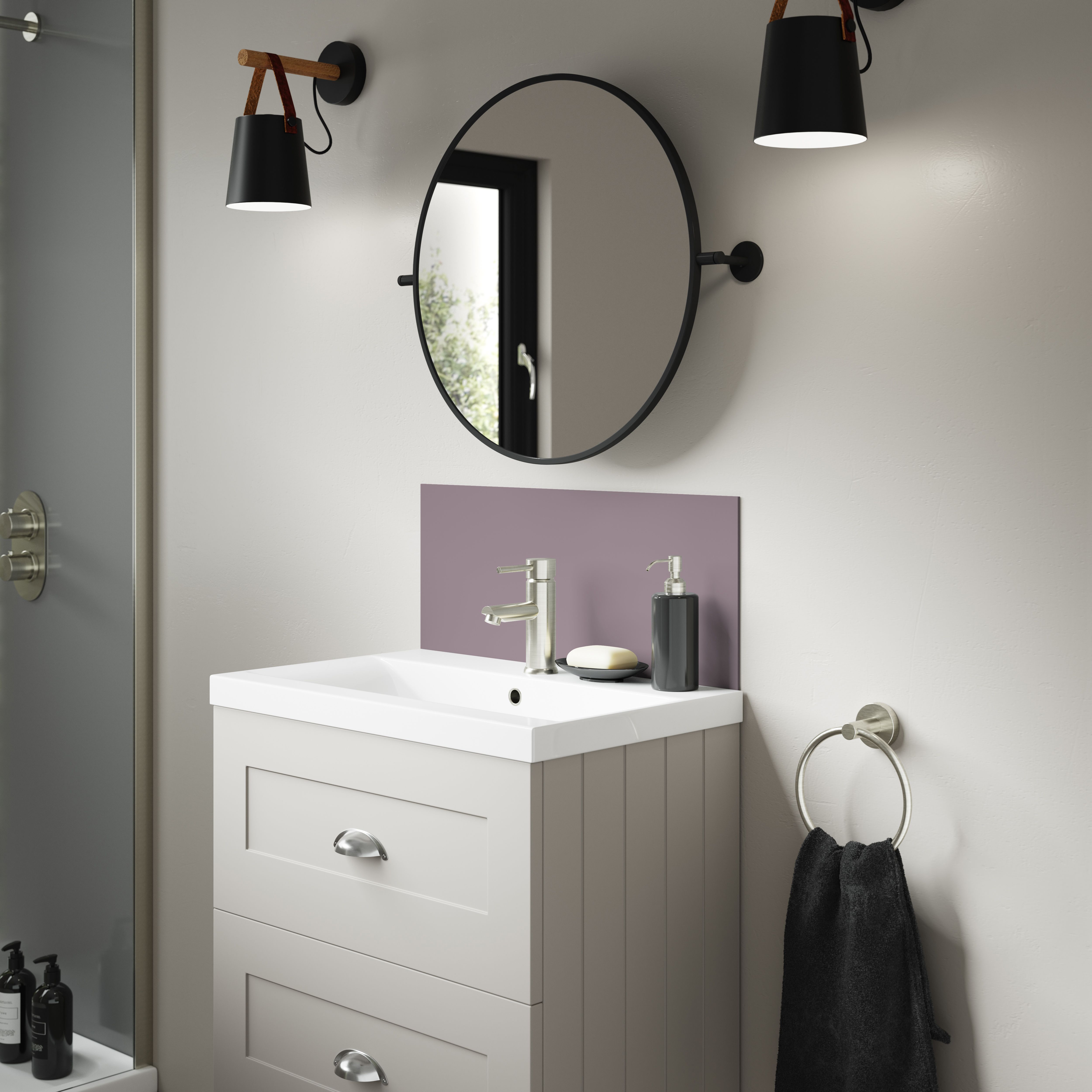 Splashwall Alloy Matt Deep sea blue & smoked rose Aluminium Double-sided Bathroom Splashback (H)25cm (W)60cm