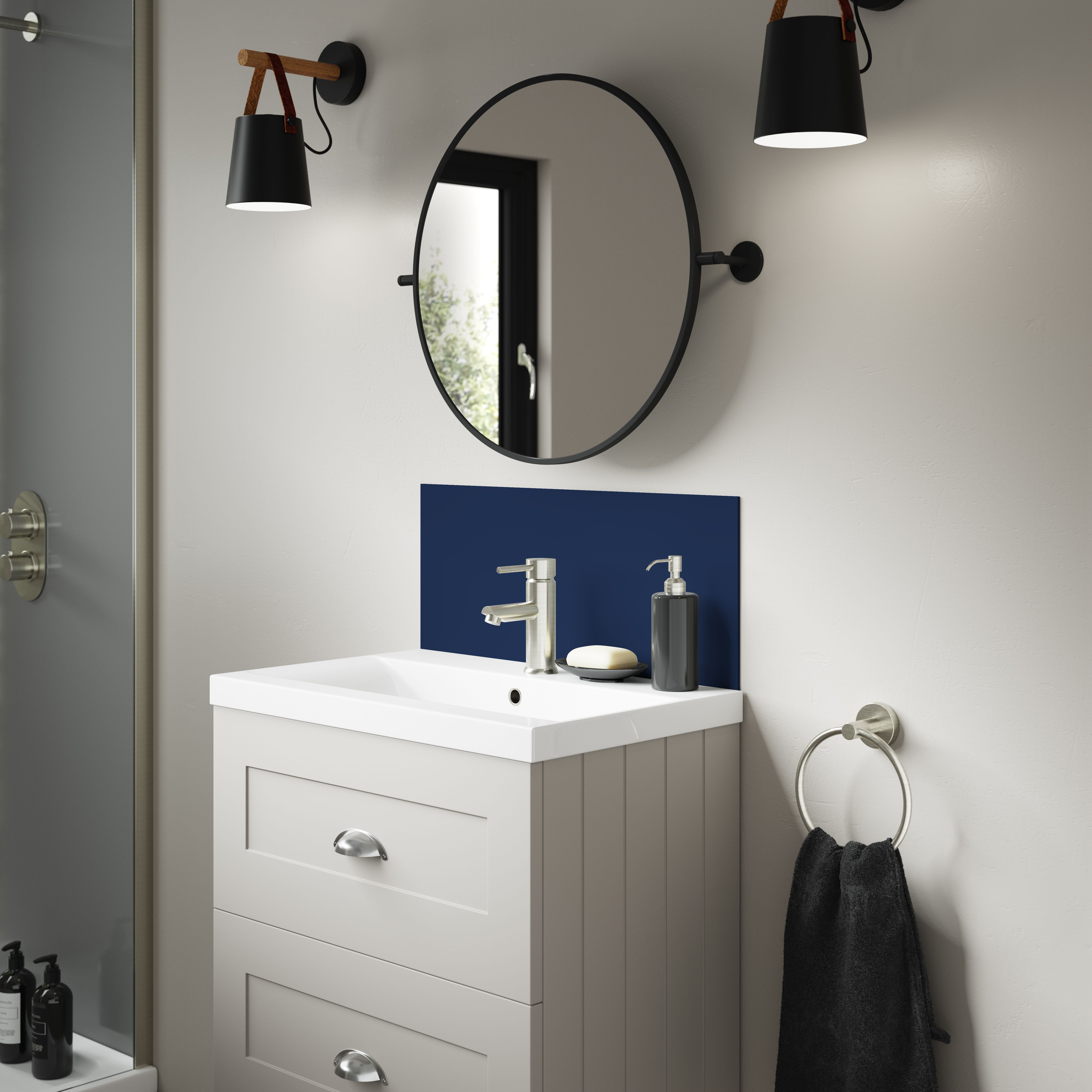 Splashwall Alloy Matt Deep sea blue & smoked rose Aluminium Double-sided Bathroom Splashback (H)25cm (W)60cm
