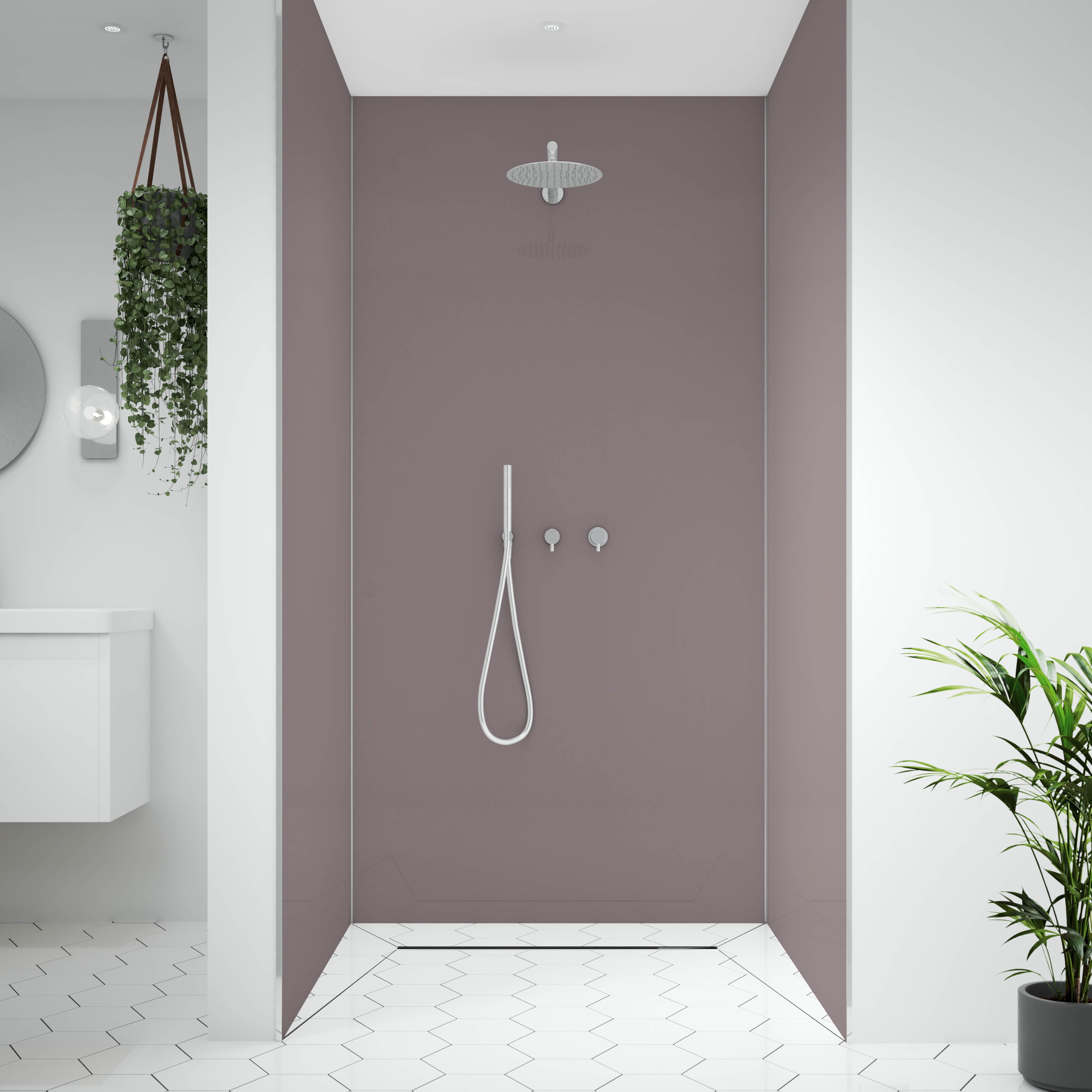 Splashwall Alloy Matt Deep sea blue & smoked rose Double-sided Aluminium Bathroom & wet room Decorative panel (H)2400mm (W)600mm - 4