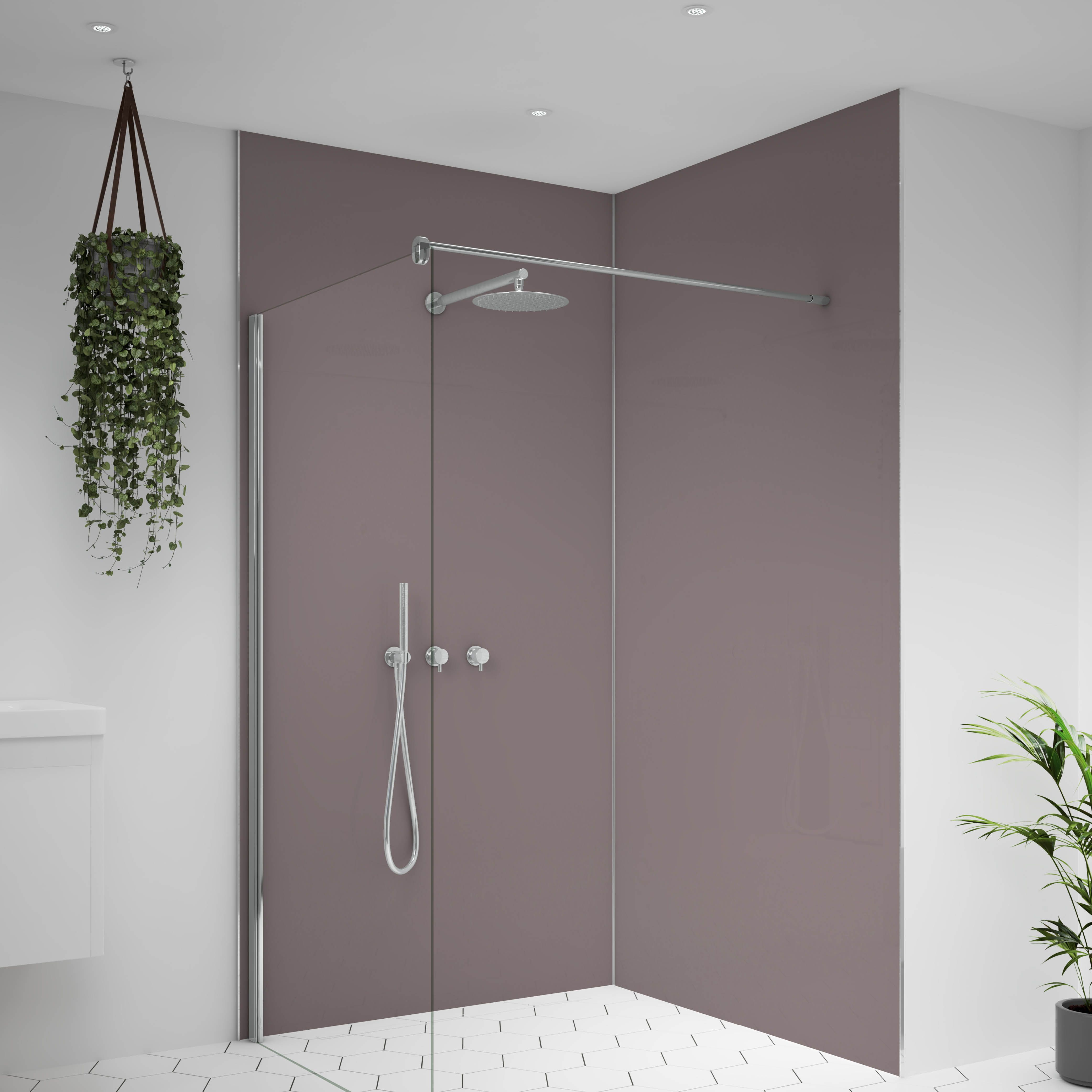 Splashwall Alloy Matt Deep sea blue & smoked rose Double-sided Aluminium Bathroom & wet room Decorative panel (H)2400mm (W)900mm - 4