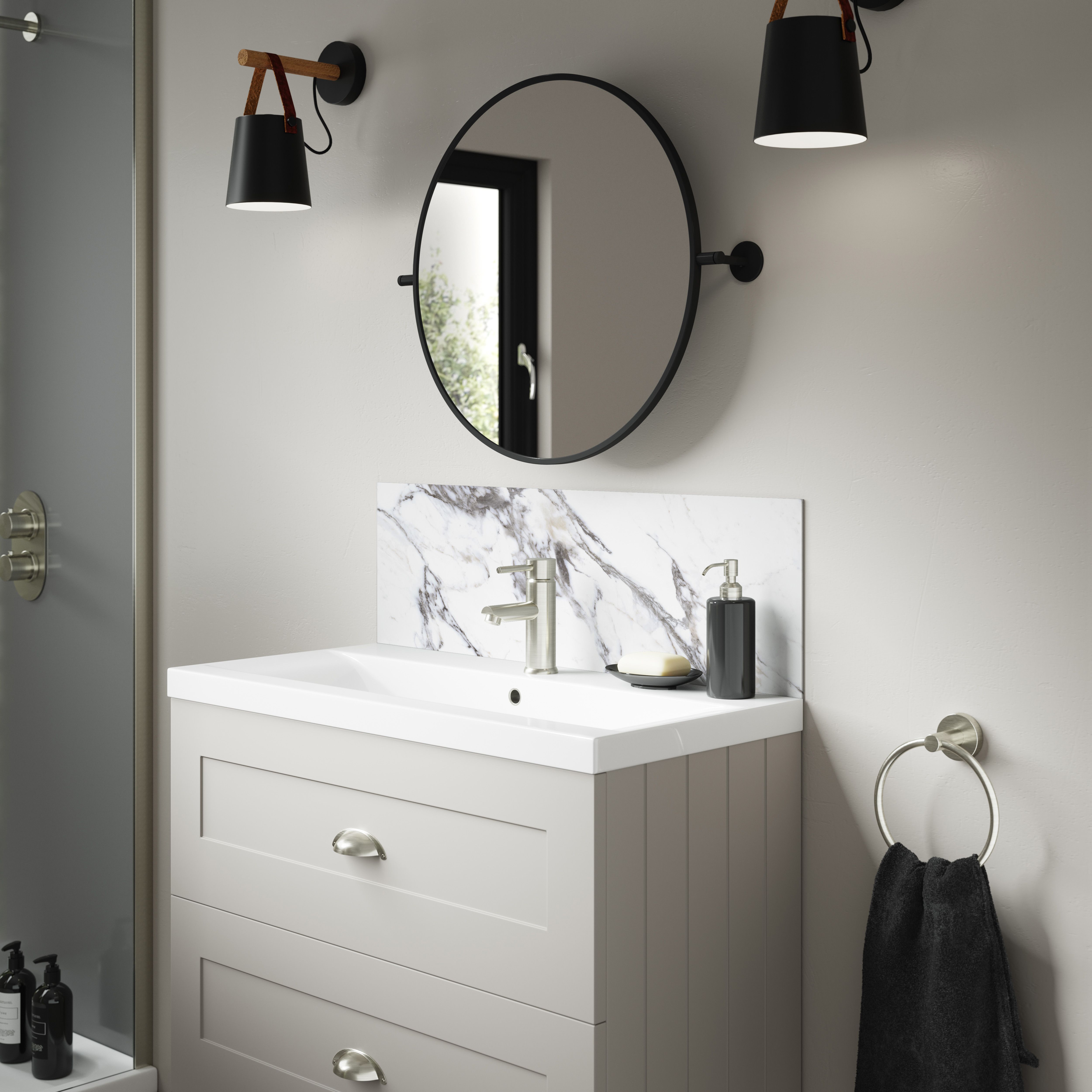 Splashwall Alloy Matt Marmo Migliore Aluminium Bathroom Splashback (H)25cm (W)80cm