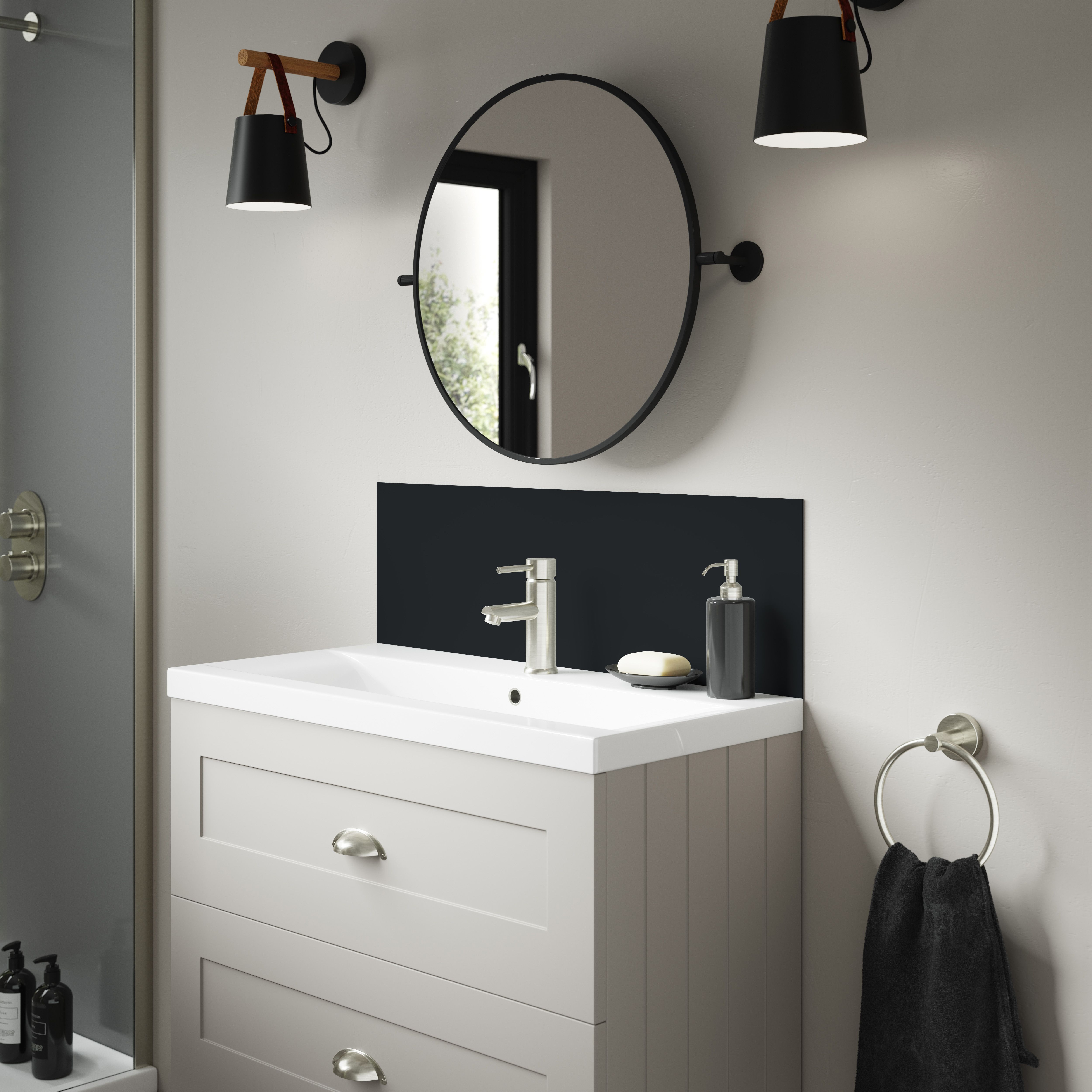 Splashwall Alloy Matt Midnight grey & hadrian green Aluminium Double-sided Bathroom Splashback (H)25cm (W)80cm