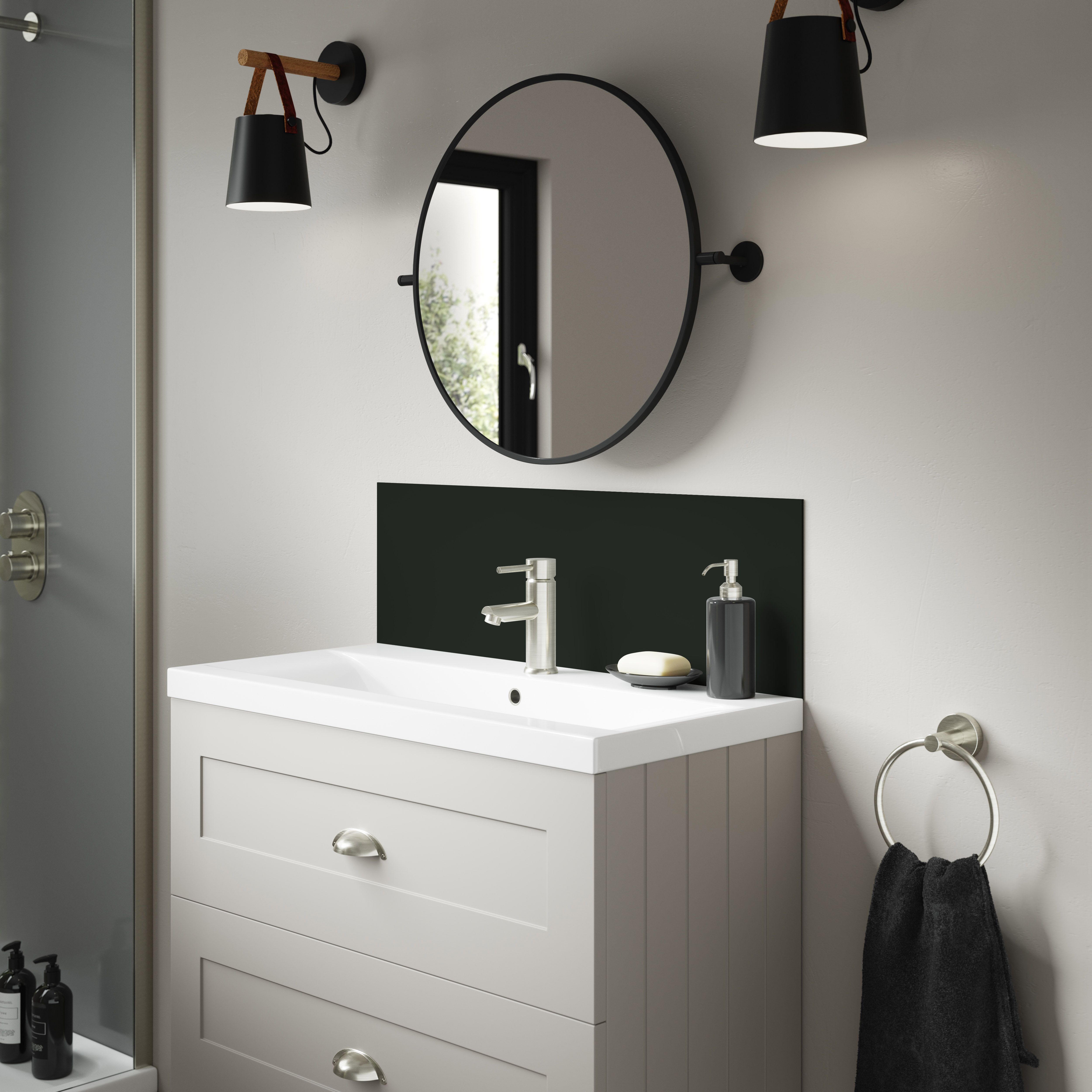 Splashwall Alloy Matt Midnight grey & hadrian green Aluminium Double-sided Bathroom Splashback (H)25cm (W)80cm