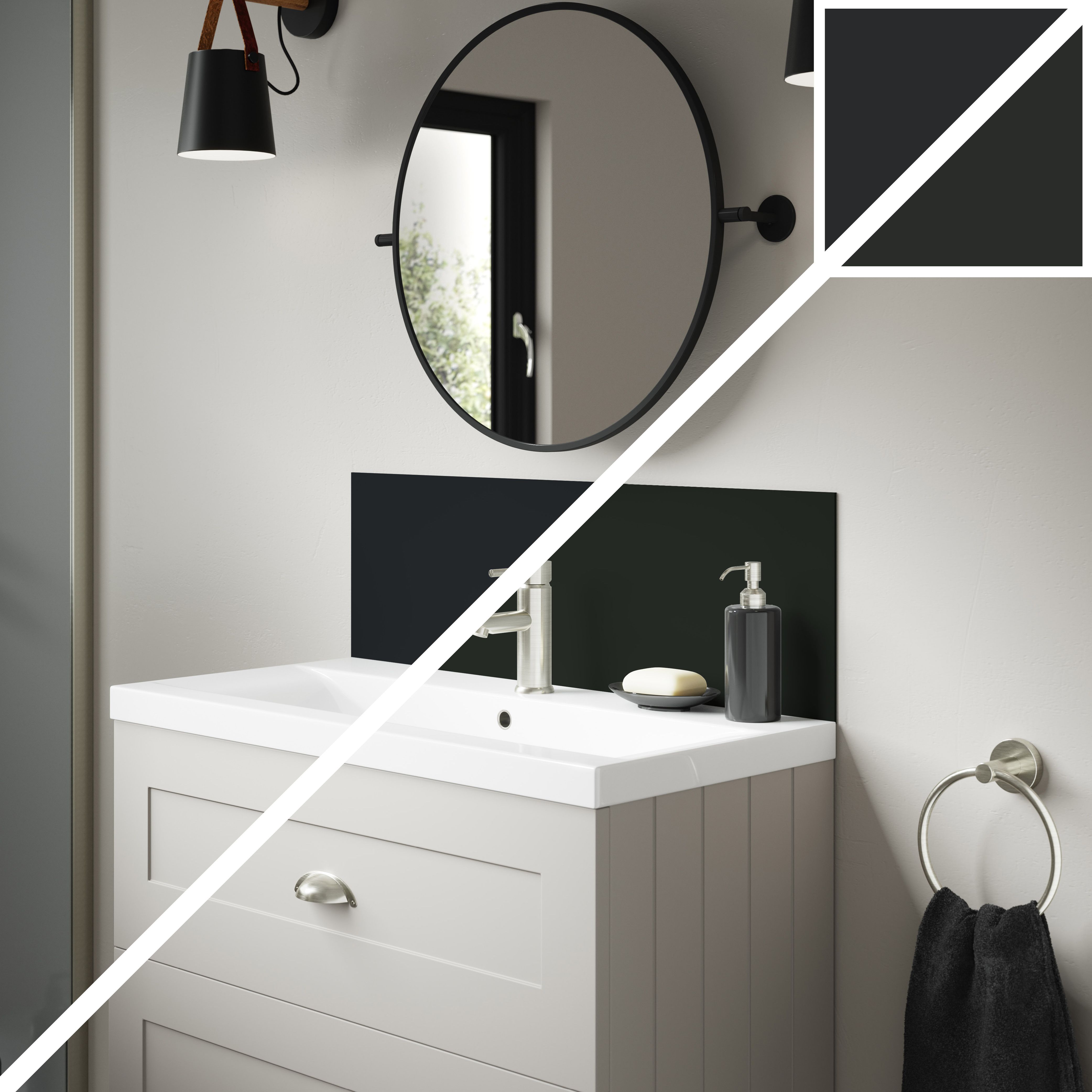 Splashwall Alloy Matt Midnight grey & hadrian green Aluminium Double-sided Bathroom Splashback (H)25cm (W)80cm