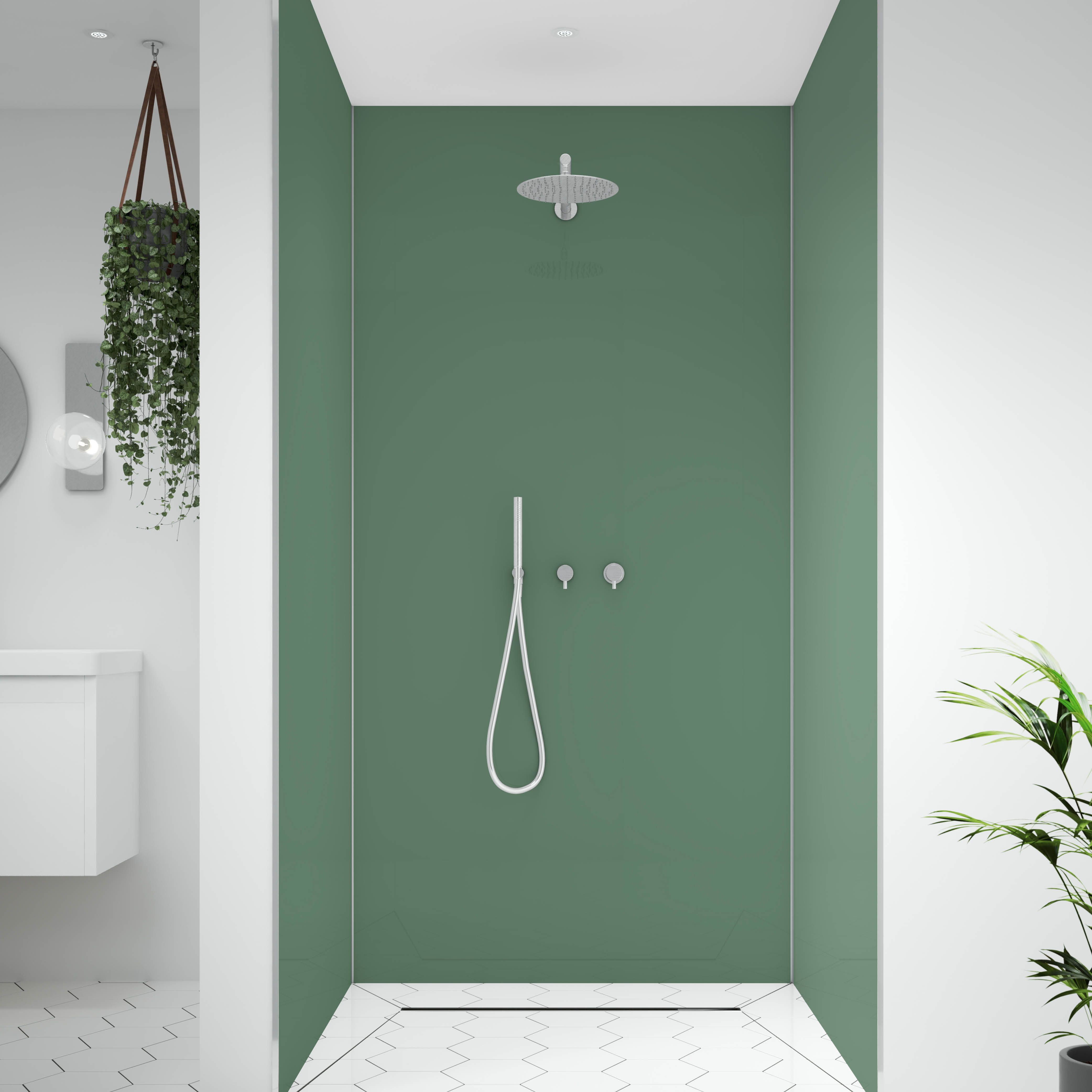 Splashwall Alloy Matt Sea foam green & battleship grey Double-sided Aluminium Bathroom & wet room Decorative panel (H)2400mm (W)900mm - 5