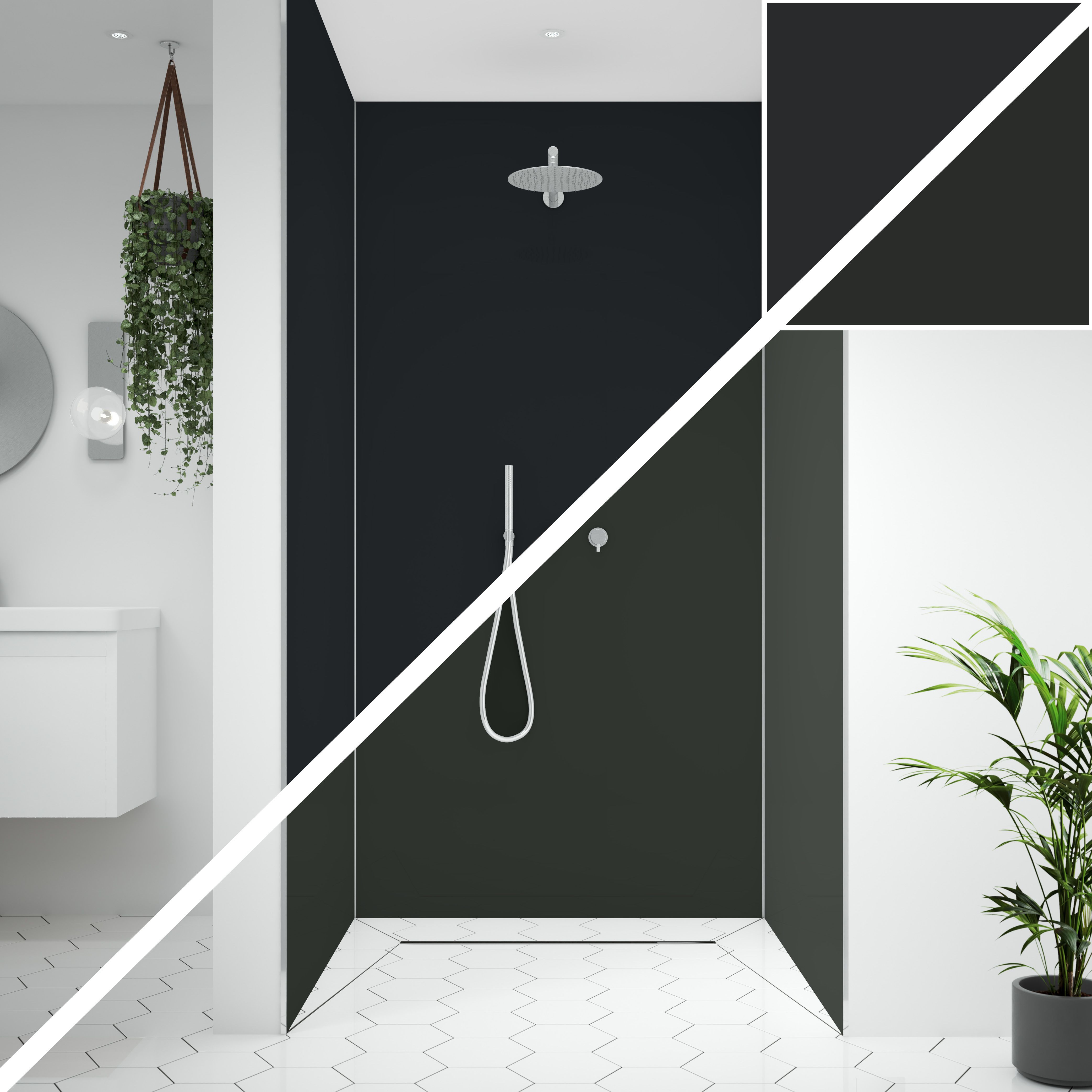 Splashwall Alloy Midnight grey & Hadrian green 3 panel Aluminium Double-sided Bathroom & wet room Decorative panel kit (L)2440mm (W)1220mm