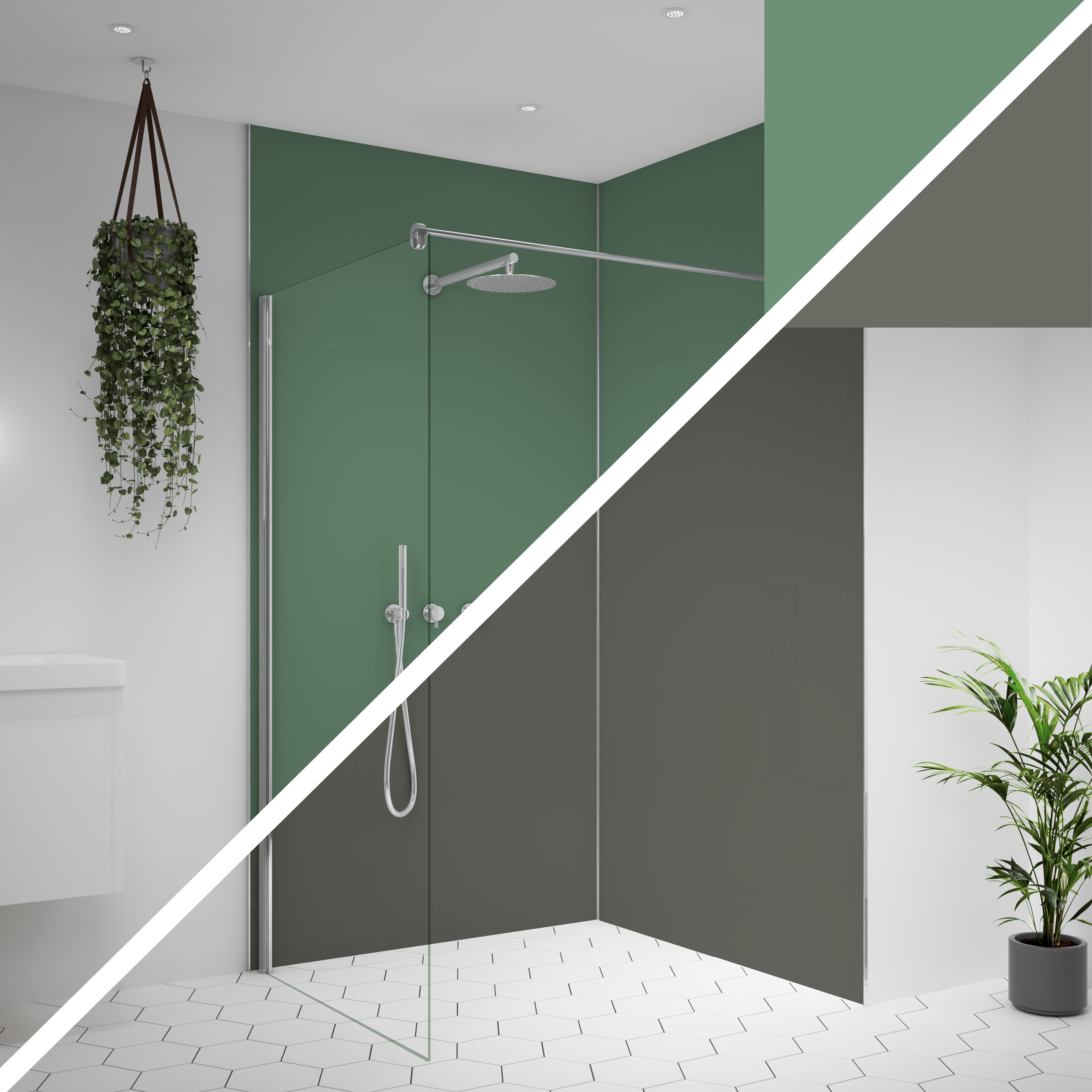Splashwall Alloy Seafoam green & Battleship grey 2 panel Aluminium Double-sided Bathroom & wet room Decorative panel kit (L)2440mm (W)1220mm