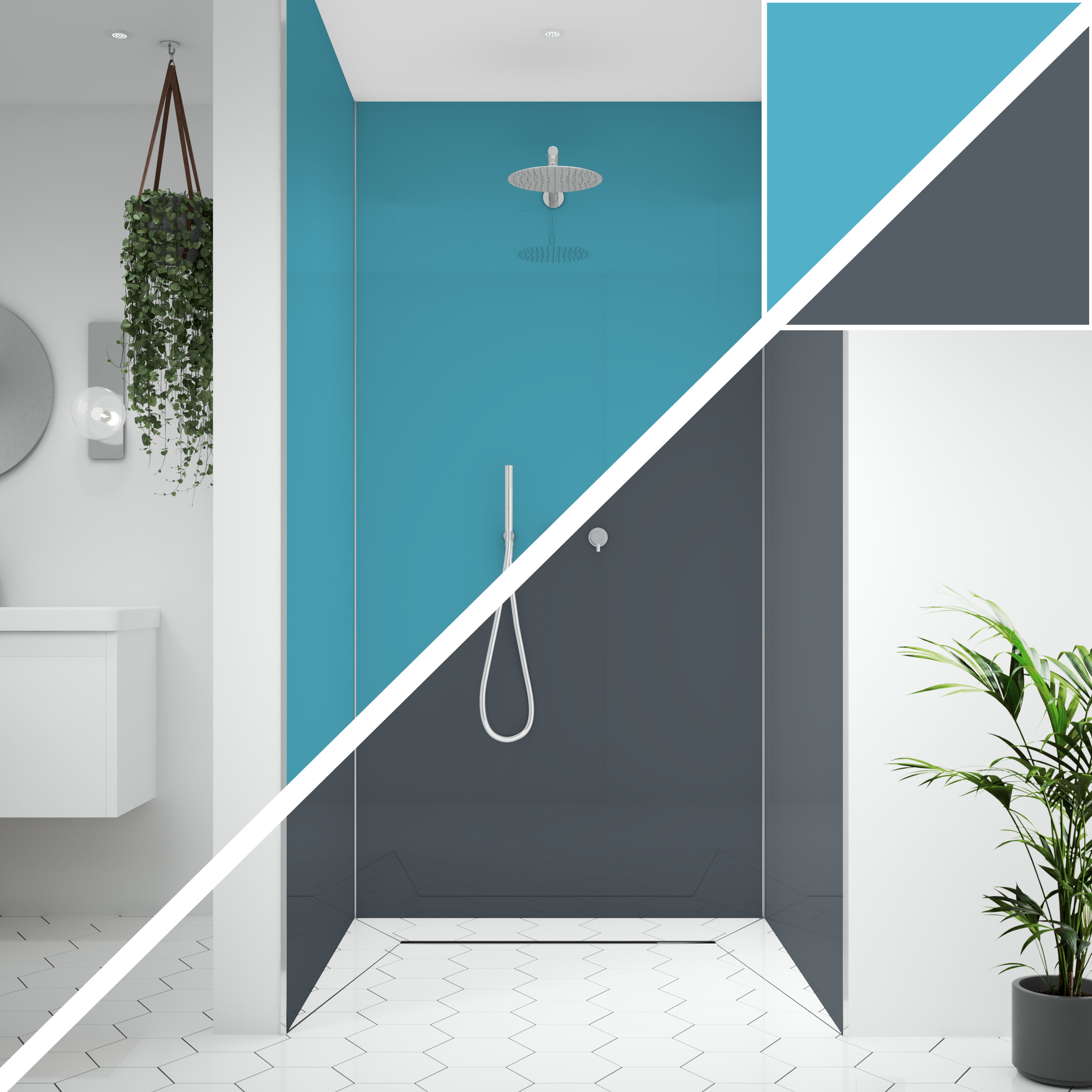 Splashwall Alloy Turquoise & Slate grey 3 panel Aluminium Double-sided Bathroom & wet room Decorative panel kit (L)2440mm (W)1220mm