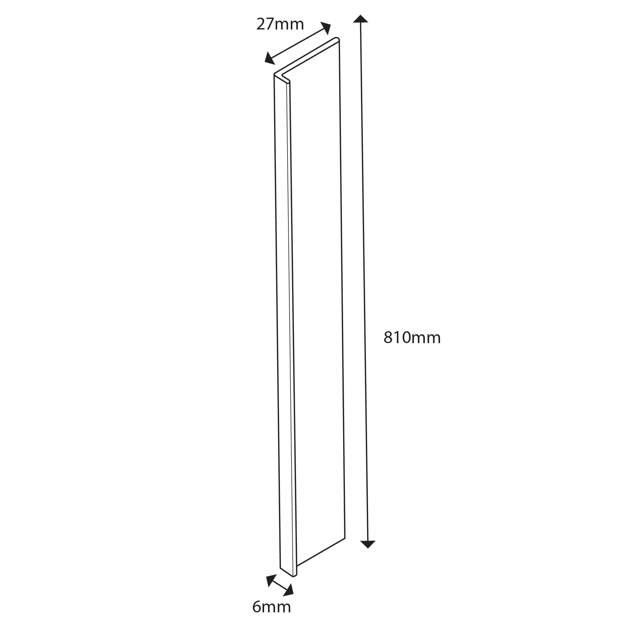 Splashwall Alloy Vanity Panel end cap (L)800mm (W)27mm (T)6mm - Matt Black