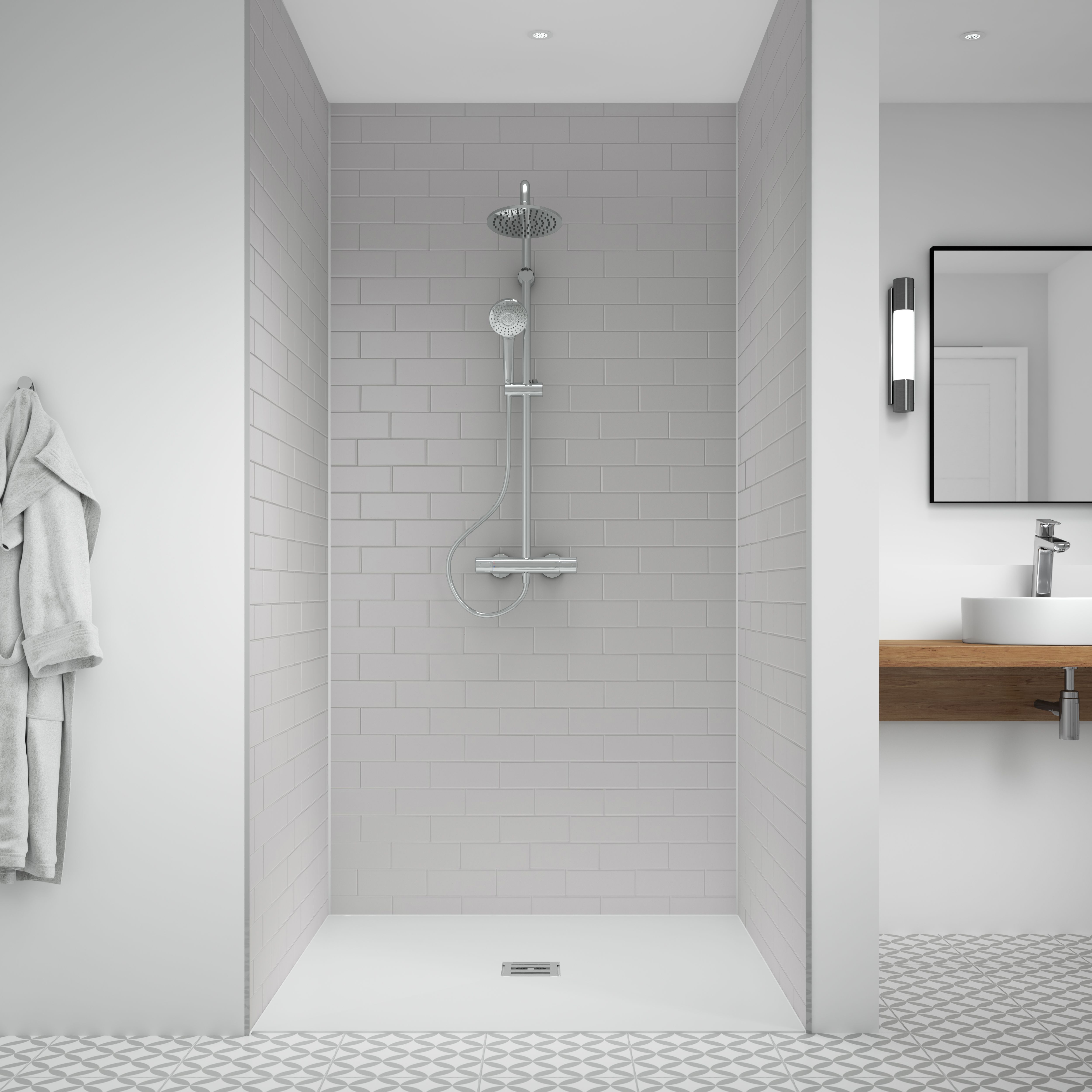 Splashwall Composite Bathroom & wet room Panel (H)2440mm (W)1200mm - Gloss White Vertical Tile effect