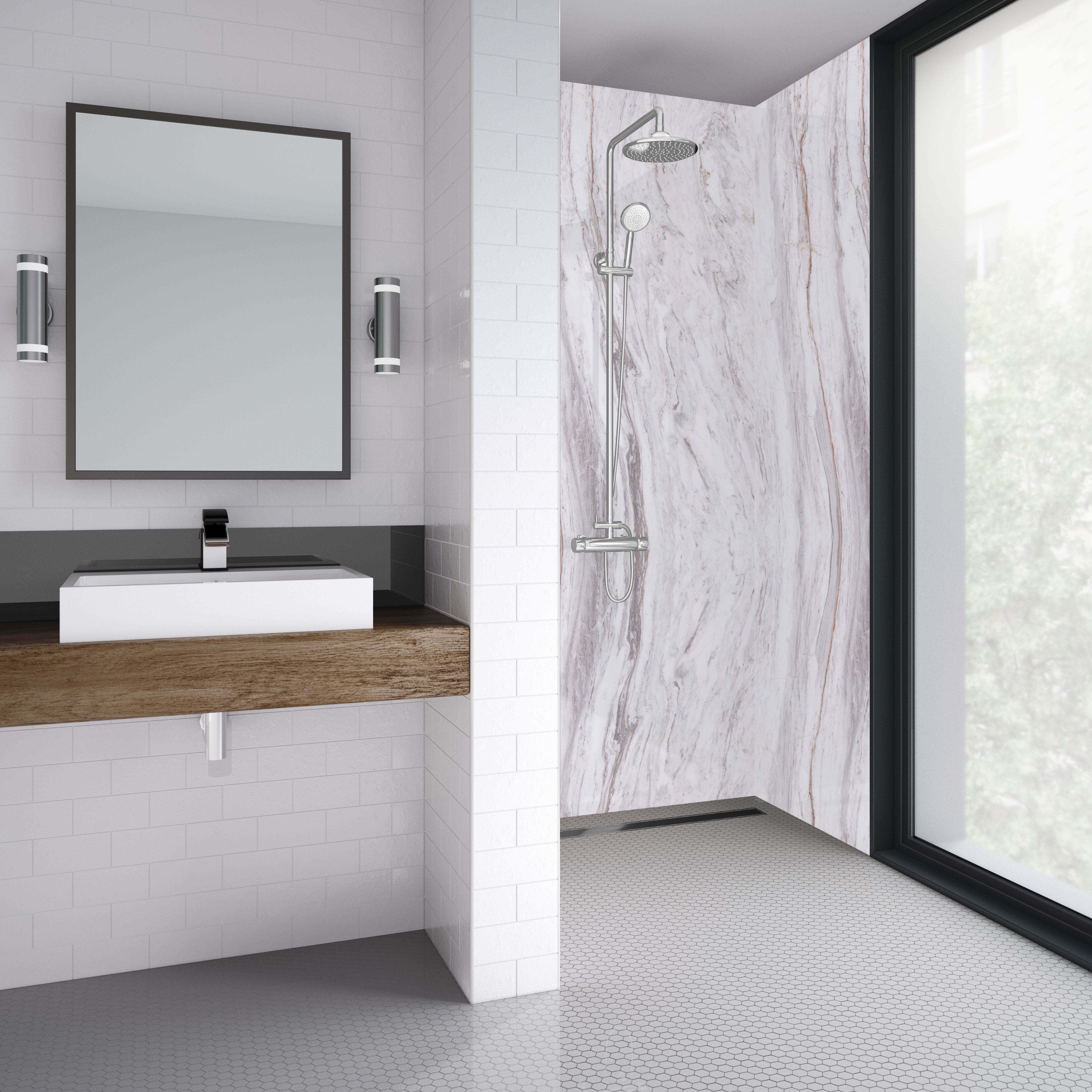 Splashwall Elite 2 panel Composite Wall panel kit (L)2420mm (W)1200mm - Marmo linea