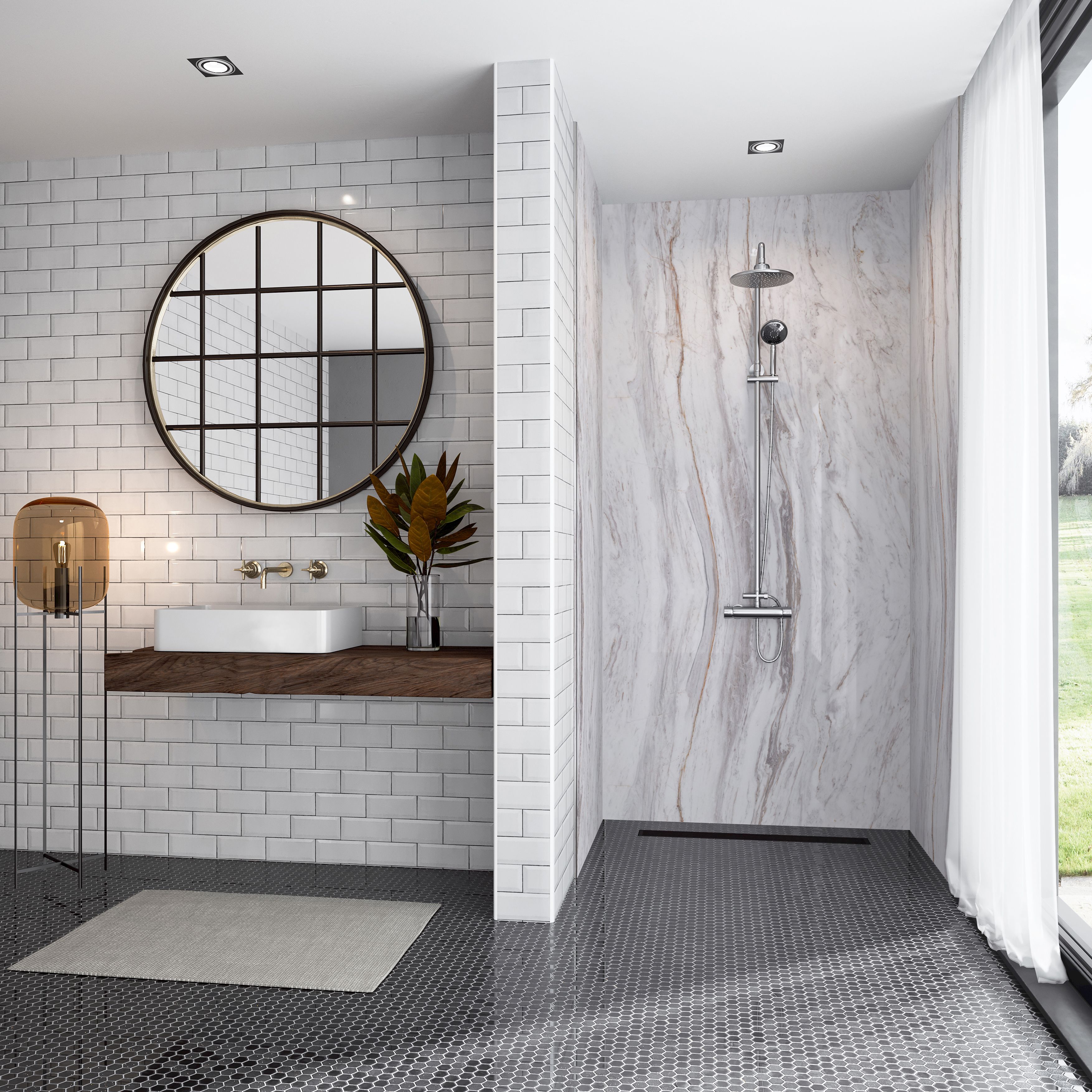 Splashwall Elite 3 panel Composite Wall panel kit (L)2420mm (W)1200mm - Marmo linea