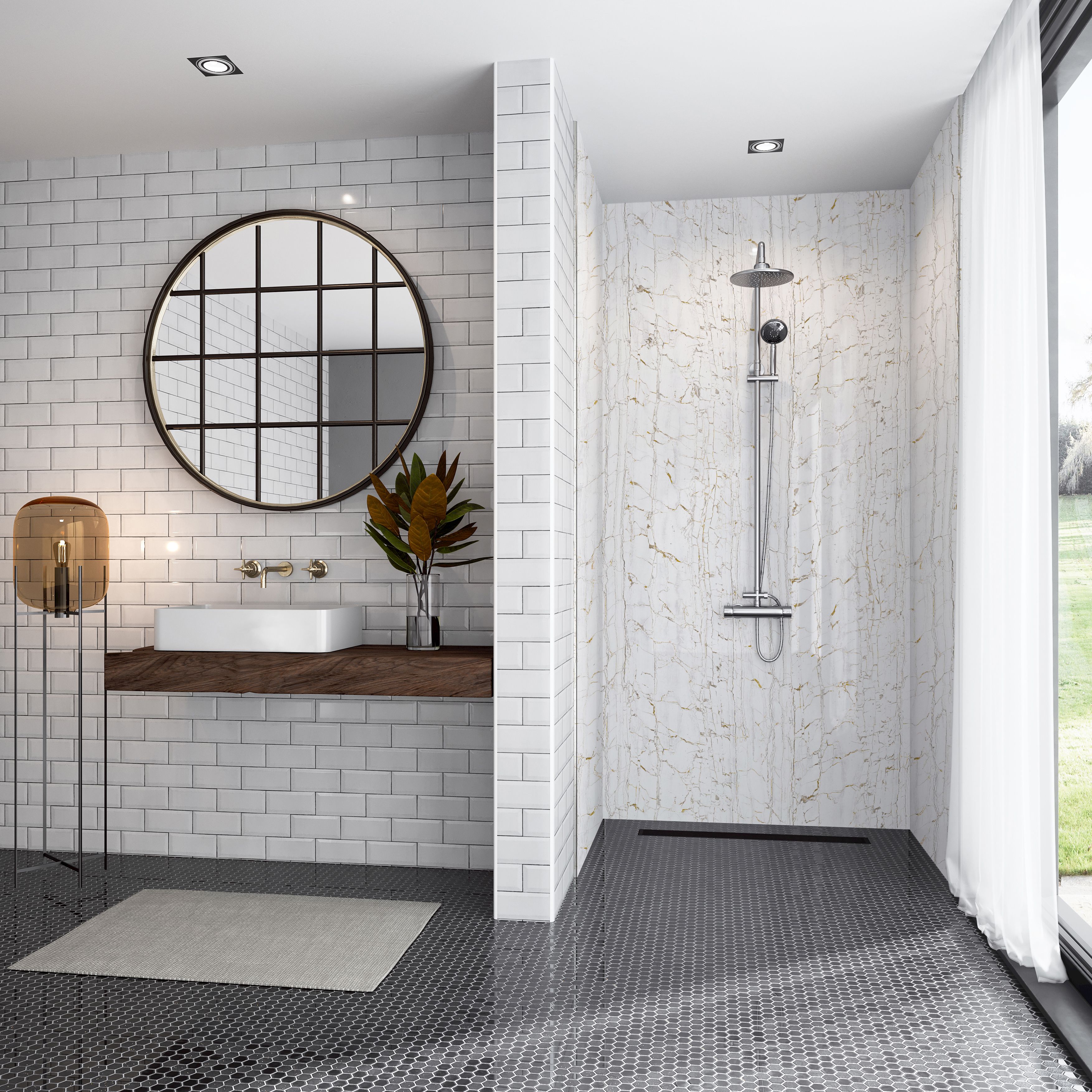 Splashwall Elite 3 panel Composite Wall panel kit (L)2420mm (W)1200mm - Nero port bianco
