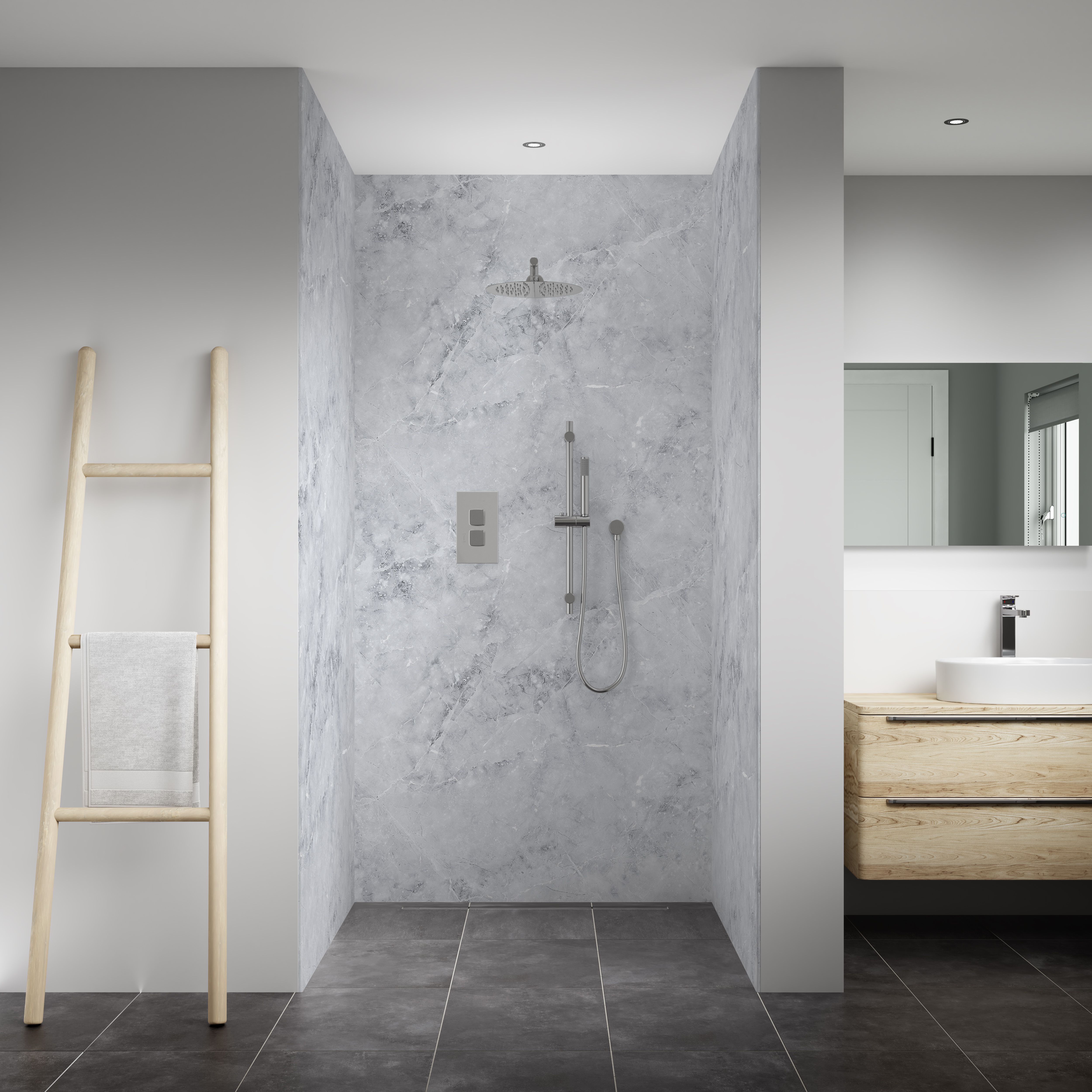 Splashwall Elite 3 panel Composite Wall panel kit (L)2420mm (W)1200mm - Smoked grey Marble effect