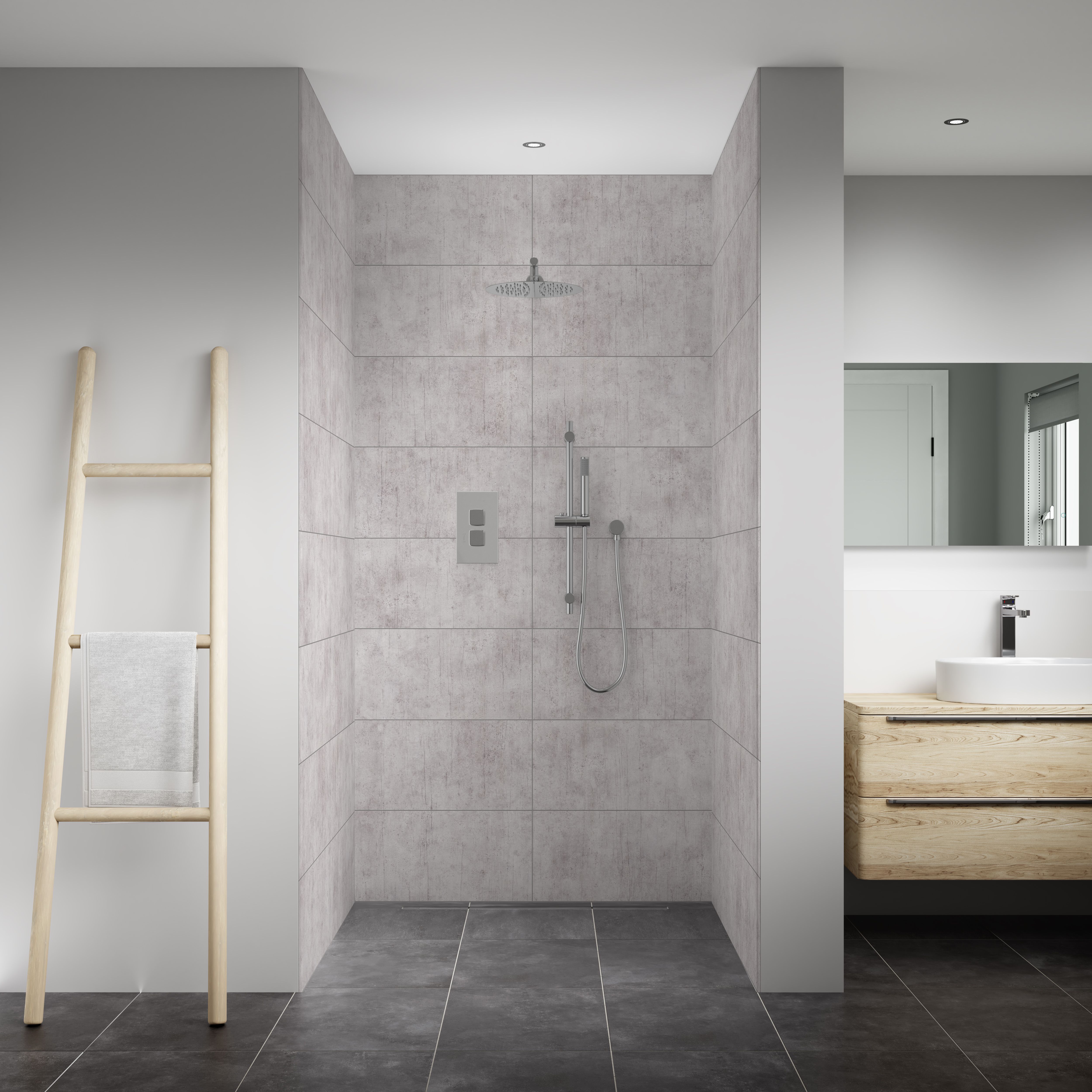 Splashwall Elite 3 panel Composite Wall panel kit (L)2420mm (W)1200mm - Stone grey Tile effect