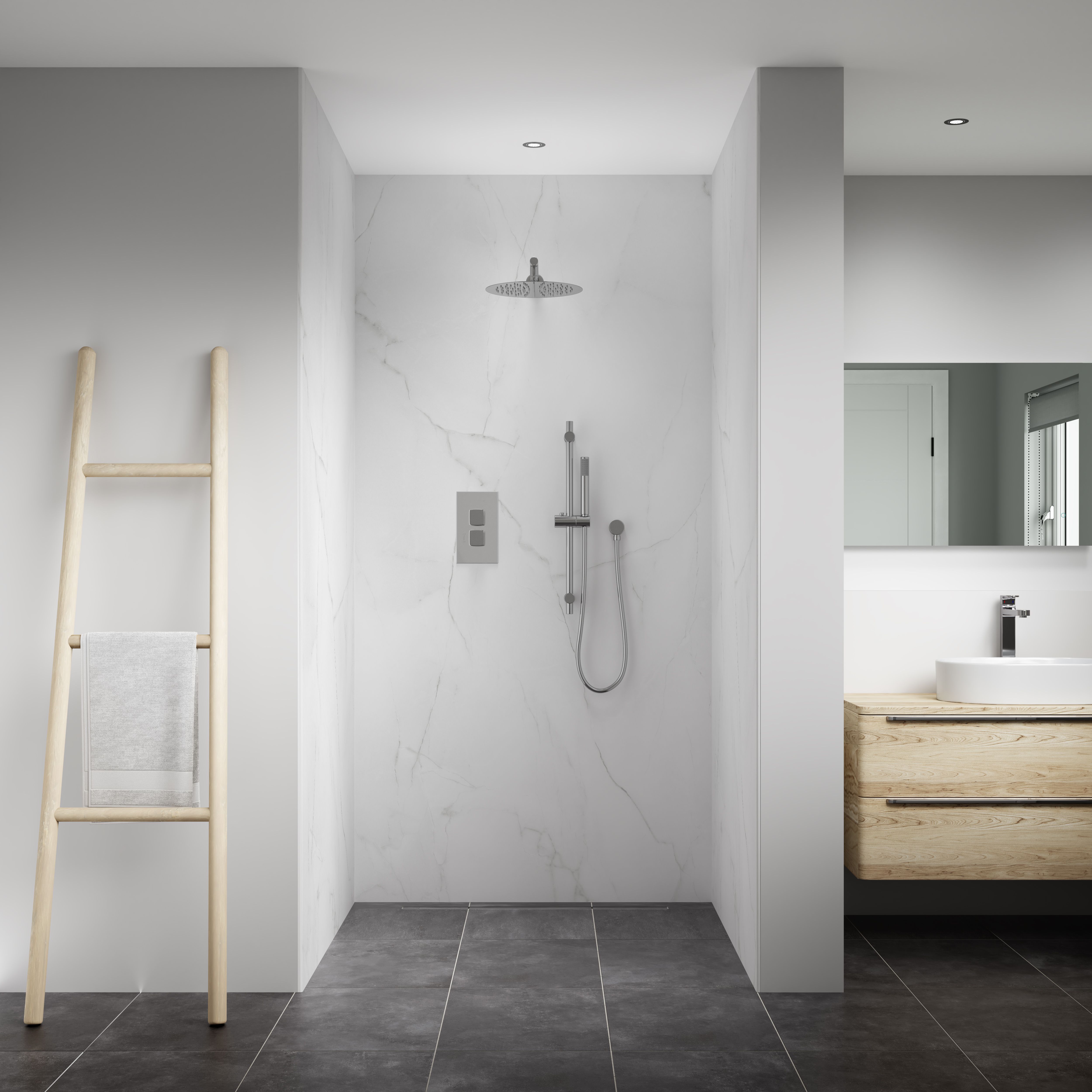Splashwall Elite 3 panel Composite Wall panel kit (L)2420mm (W)1200mm - White frost Marble effect