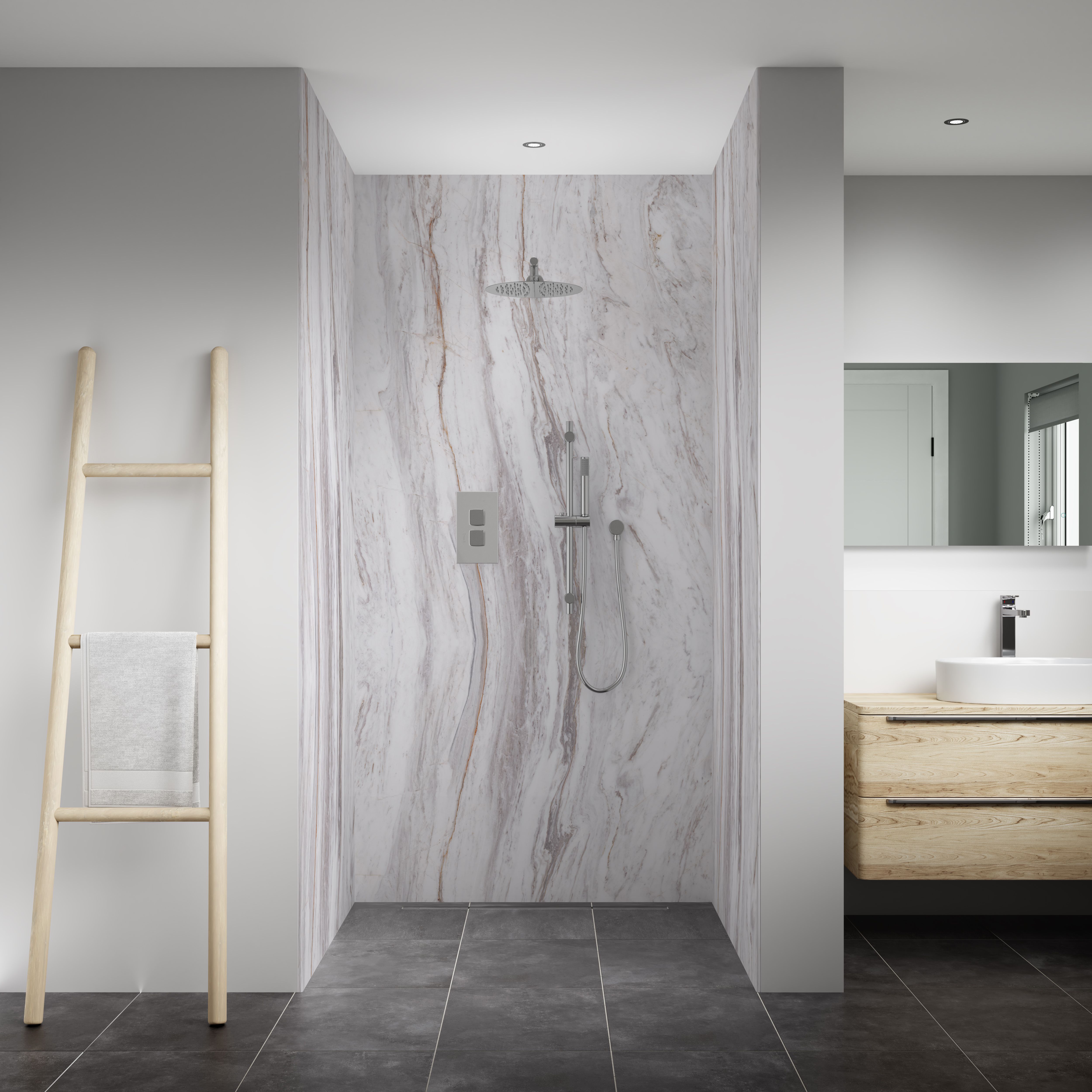 Splashwall Elite 3 panel MPC Wall panel kit (L)2420mm (W)1200mm - Marmo linea