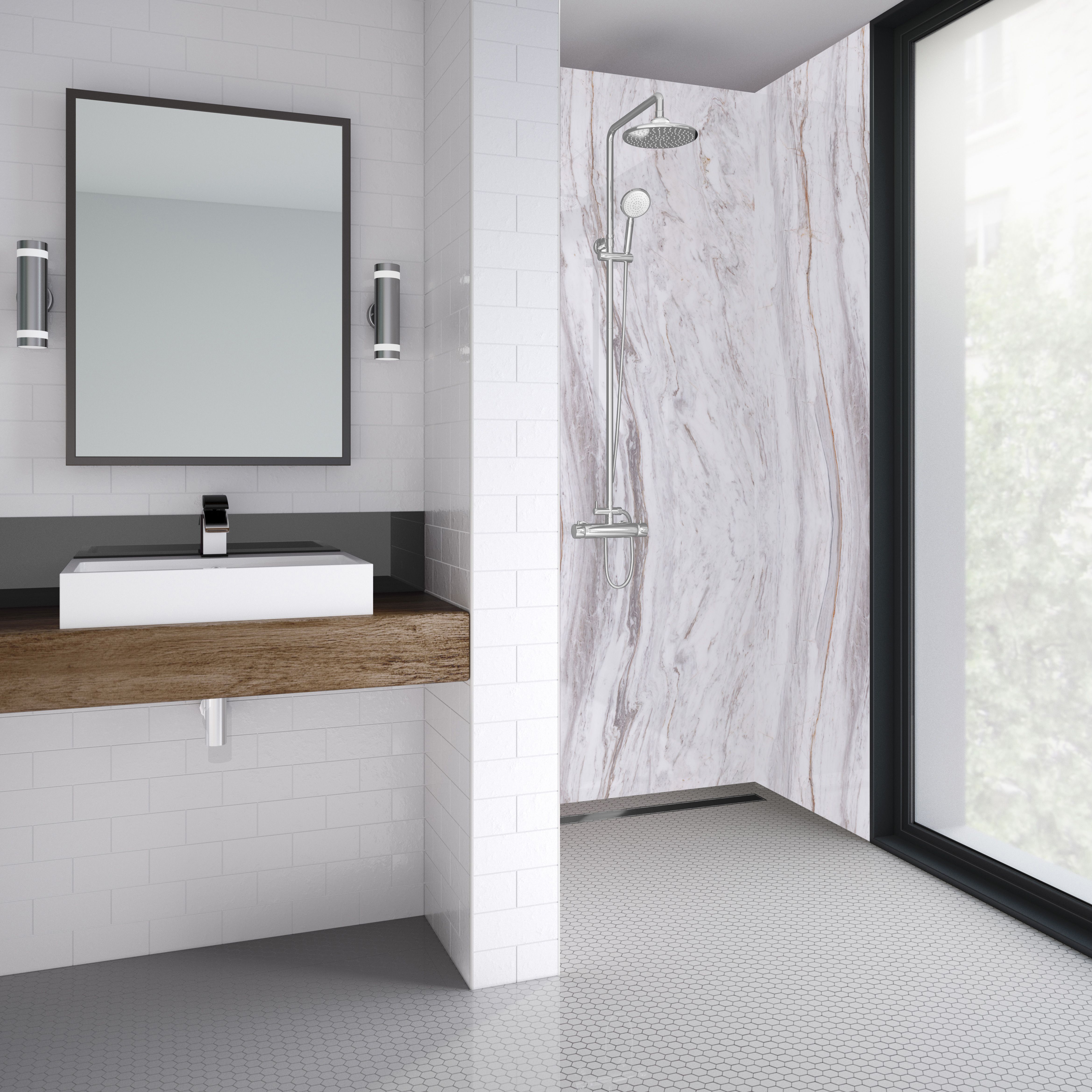 Splashwall Elite Composite Panel (H)2420mm (W)1200mm - Matt Marmo linea