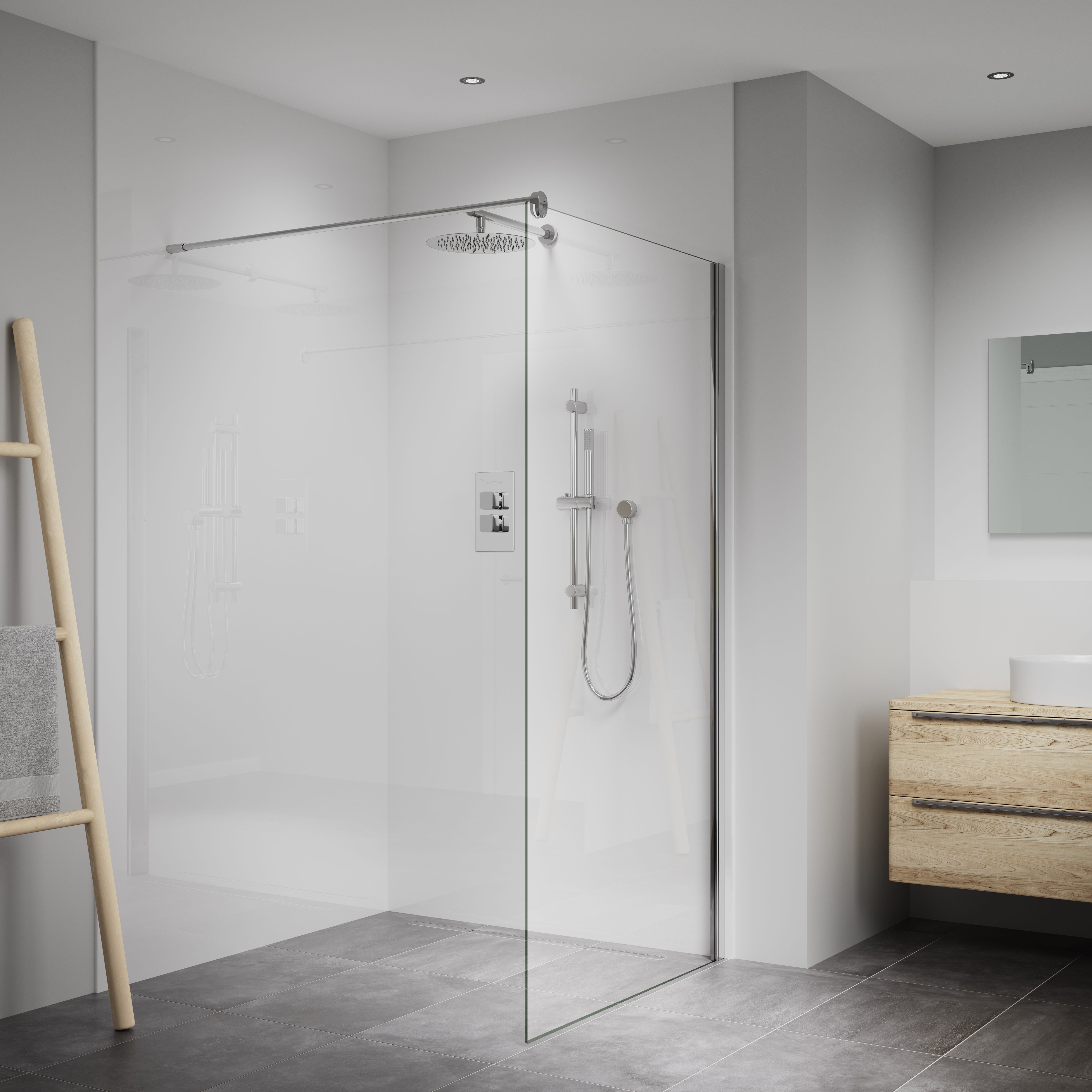 Splashwall Elite Gloss Snow white Composite Tongue & groove Bathroom Panel (H)2420mm (W)1200mm