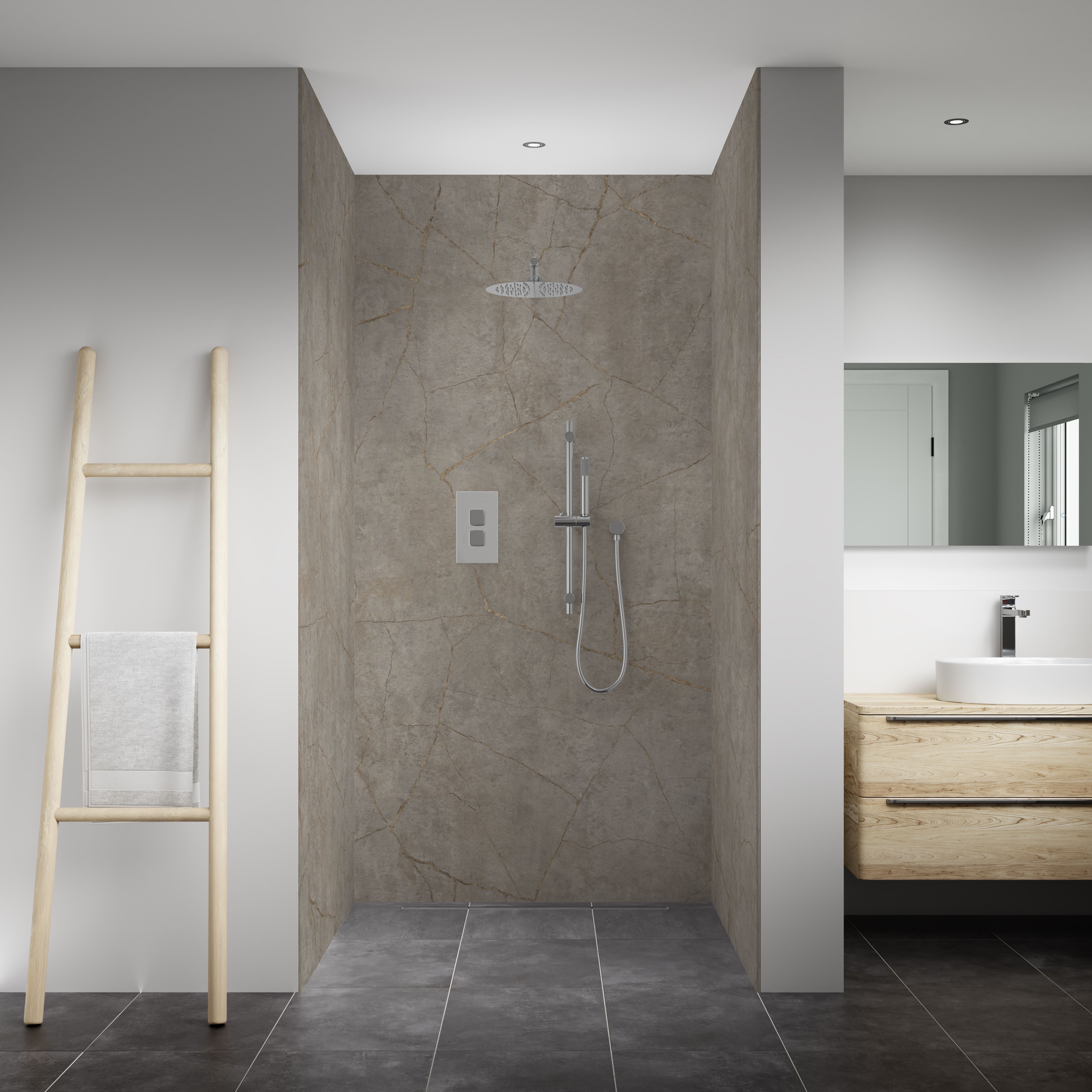 Splashwall Elite Gloss Vena stone 3 sided Shower Wall panel kit (L)2420mm (W)1200mm (T)11mm