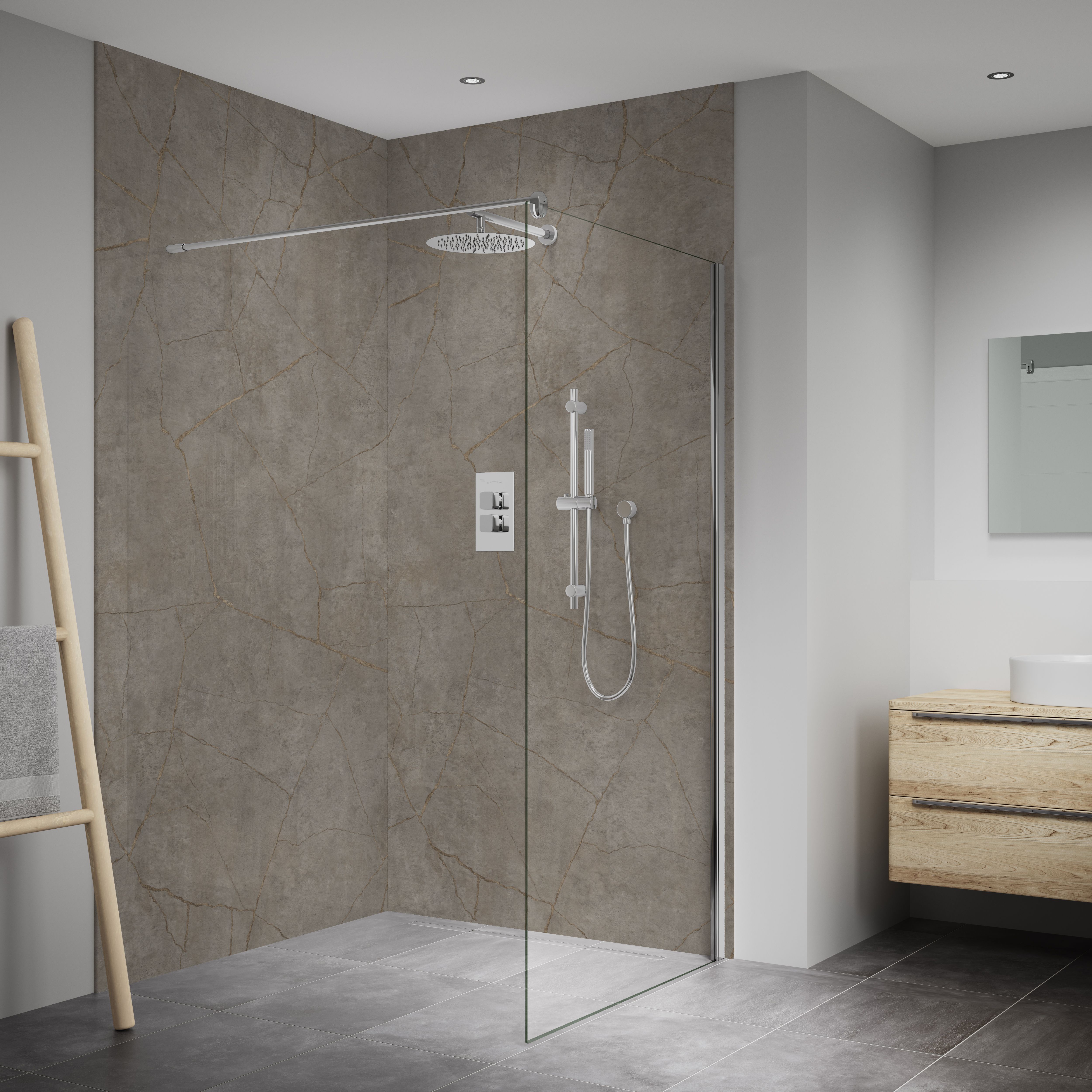 Splashwall Elite Gloss Vena stone Composite Tongue & groove Bathroom Panel (H)2420mm (W)600mm