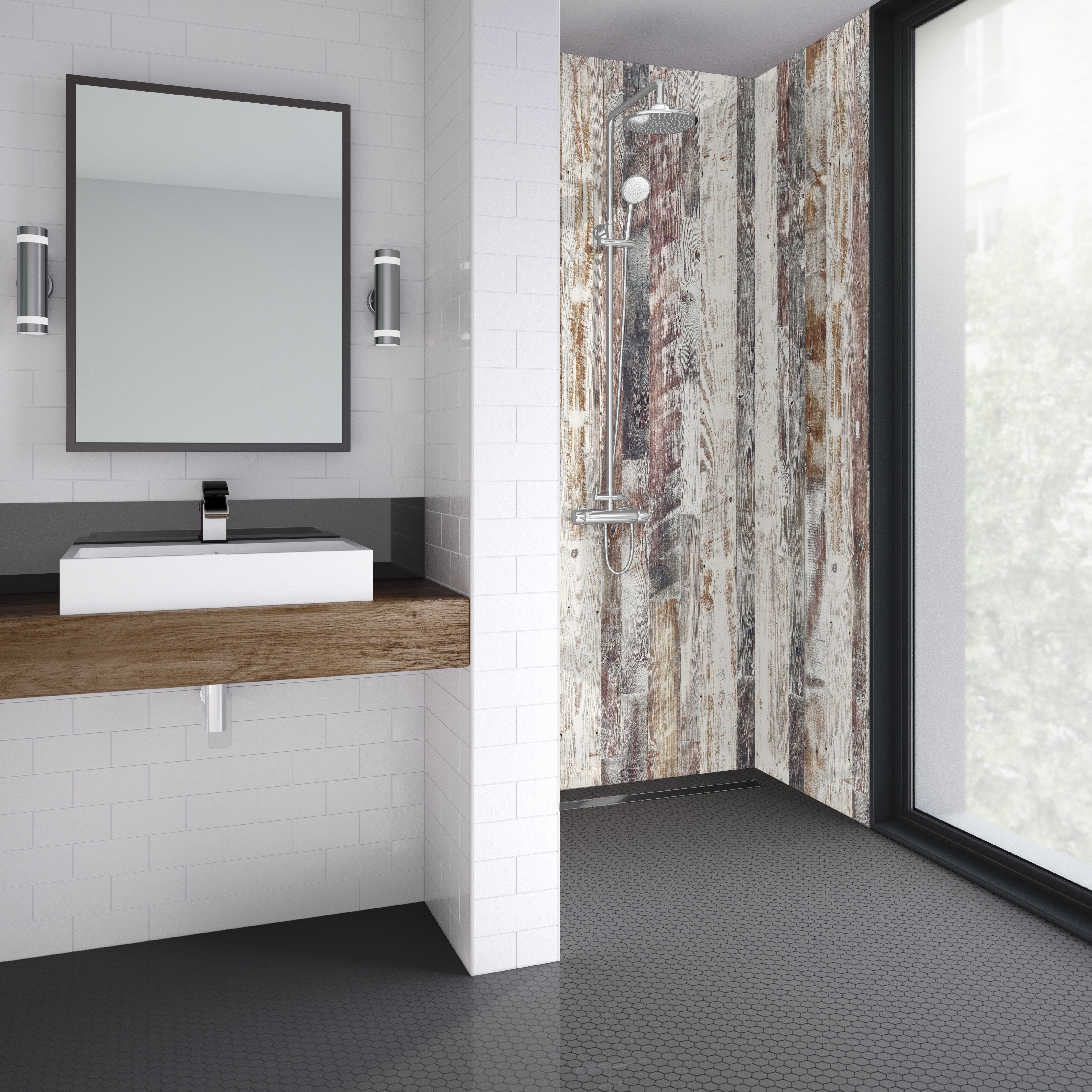 Splashwall Elite Matt Antique limed Pine Composite Panel (H)2420mm (W)1200mm - 4