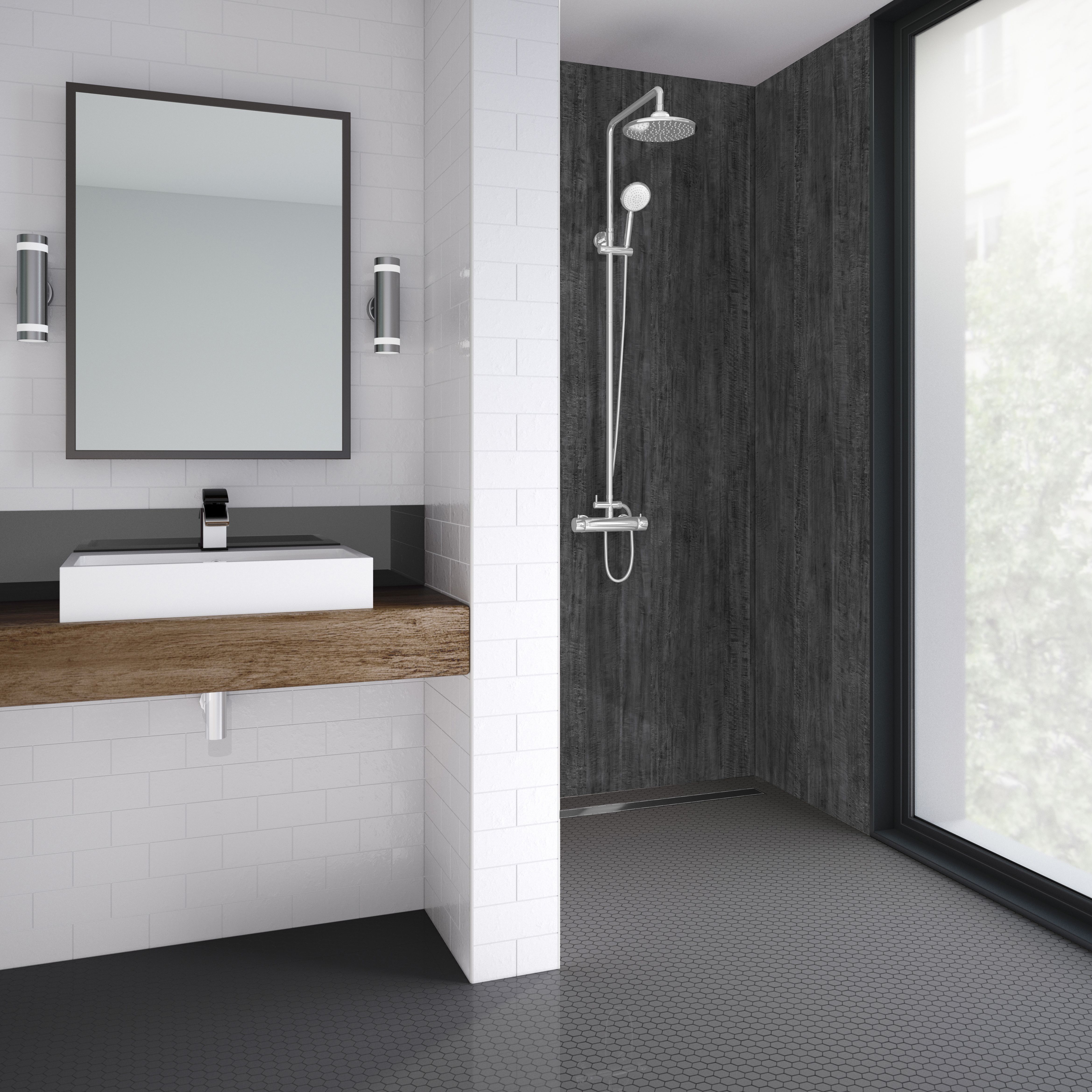 Splashwall Charcoal eucalyptus 2 sided Wall panel kit (L)2420mm (W)1200mm - 3