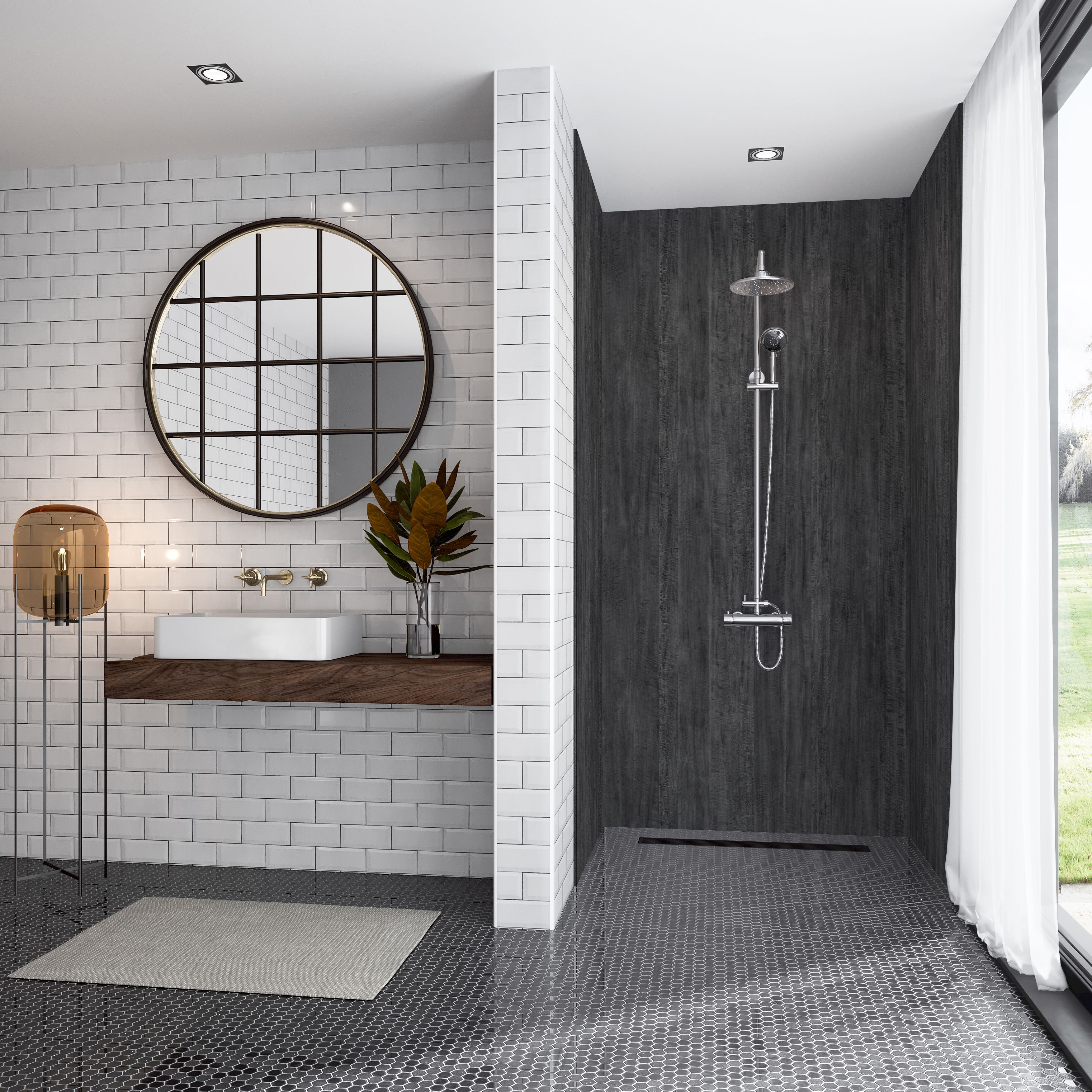 Splashwall Charcoal eucalyptus 3 sided Wall panel kit (L)2420mm (W)1200mm - 3