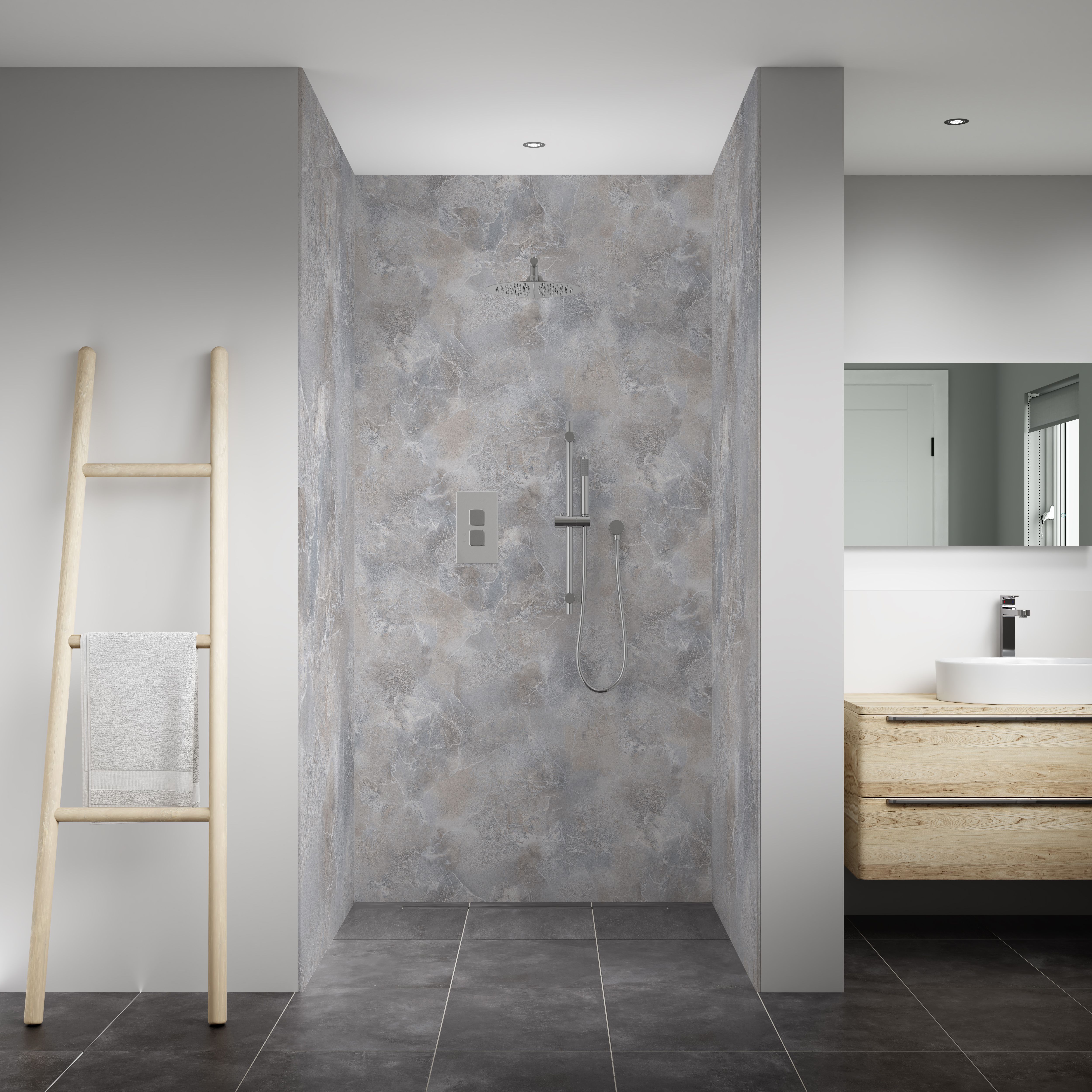 Splashwall Elite Matt Grey 3 sided Shower Wall panel kit (L)2420mm (W)1200mm (T)11mm