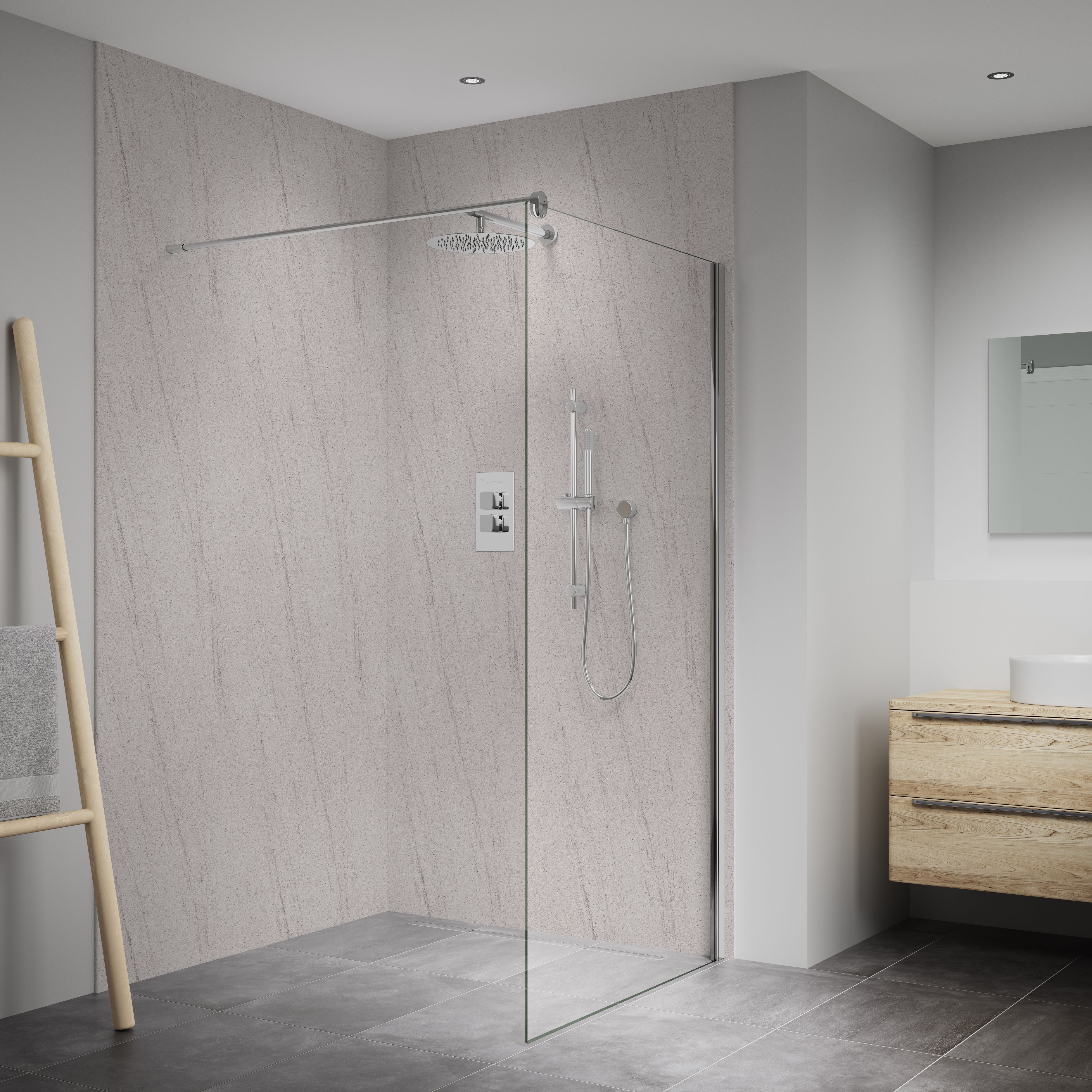 Splashwall Elite Matt Grey Granite effect Post-formed 2 sided Shower ...