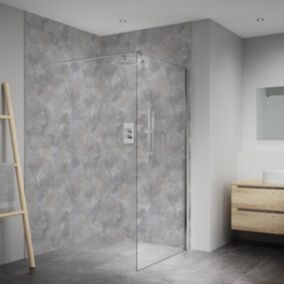 Splashwall Elite Matt Grey Silver effect Composite Tongue & groove Bathroom Panel (H)2420mm (W)600mm