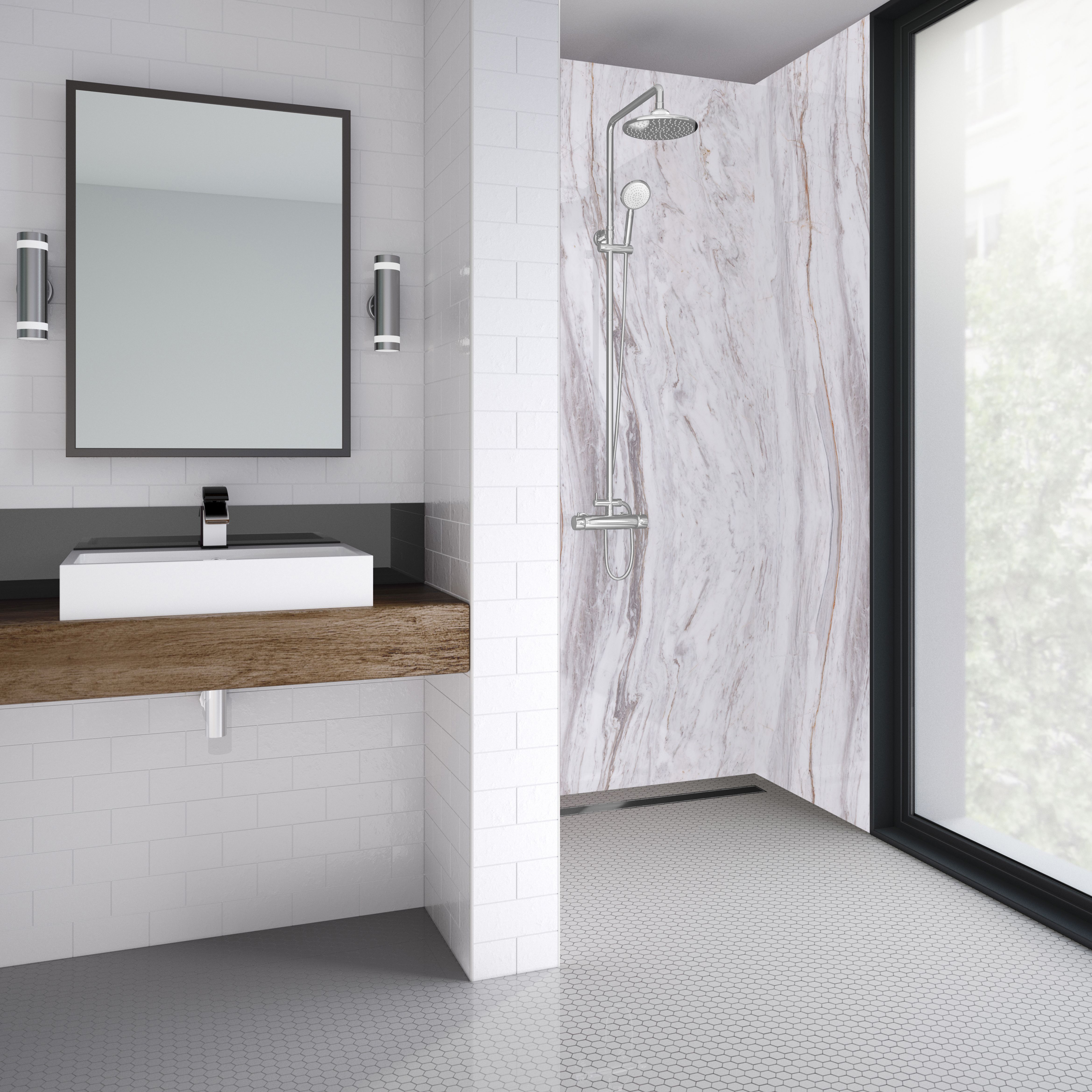 Splashwall Elite Matt Marmo linea MDF & vinyl Panel (H)2420mm (W)1200mm - 3