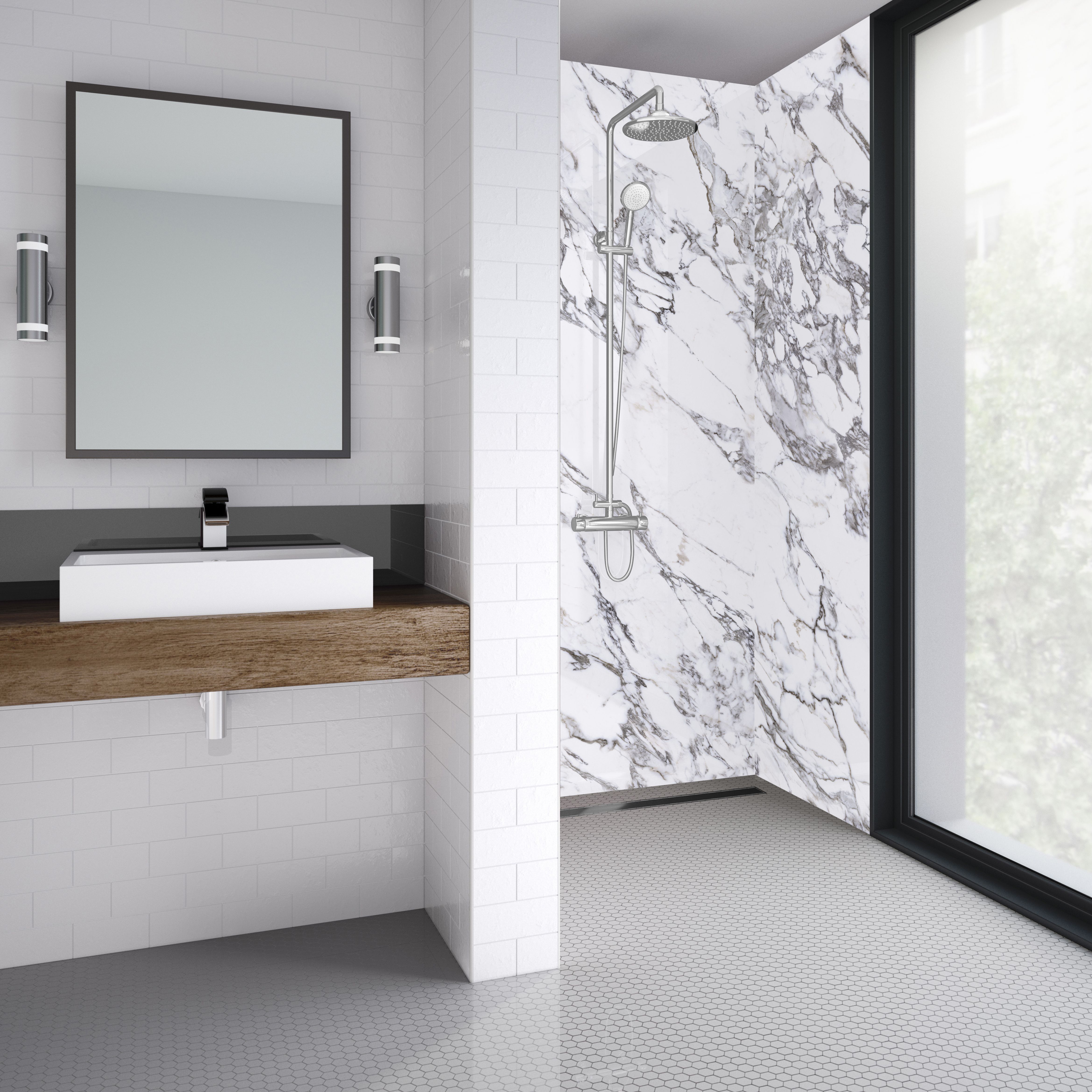 Splashwall Elite Matt Marmo migliore Tongue & groove Shower wall panel (H)2420mm (W)1200mm (T)11mm - 3