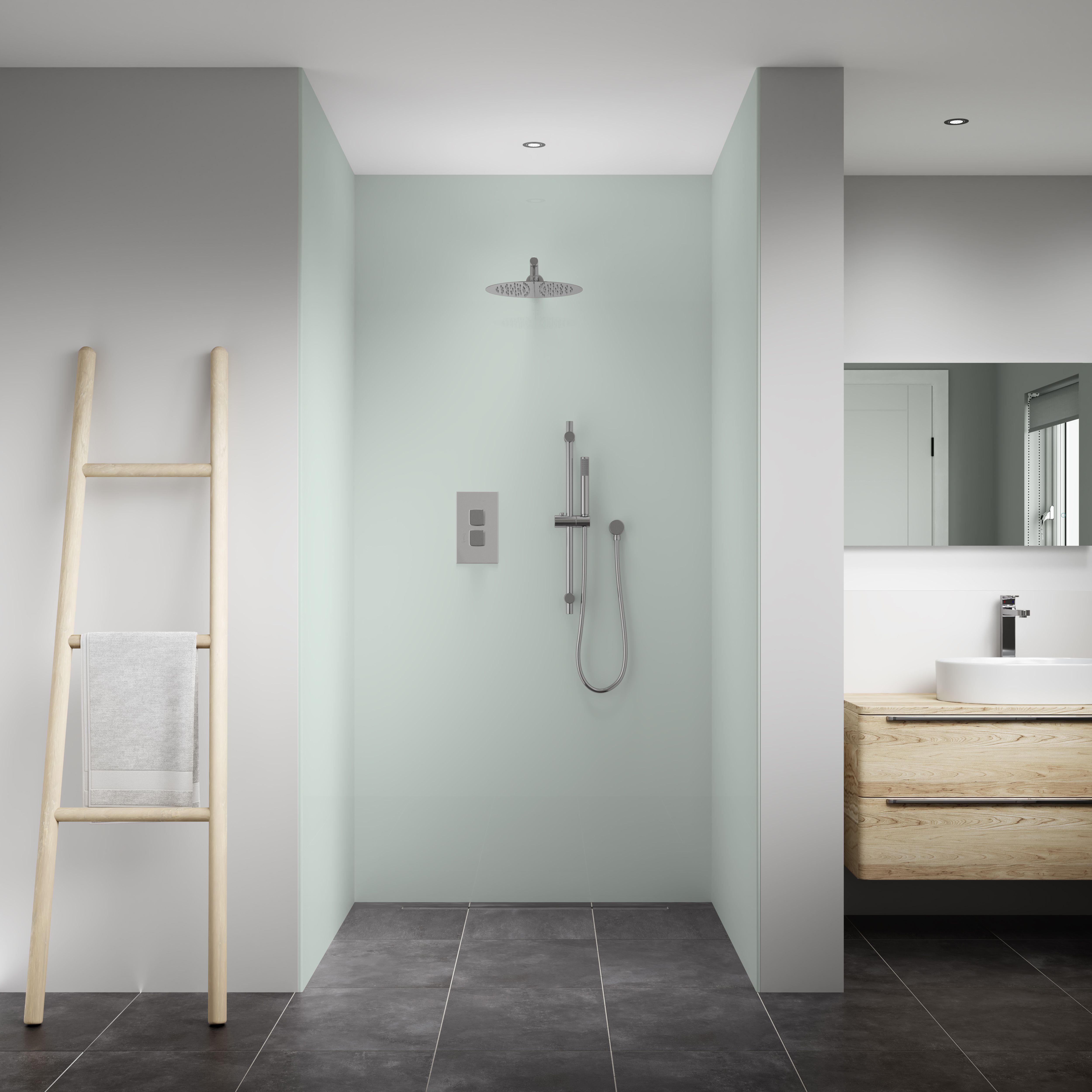 Splashwall Elite Matt Mint green 3 sided Shower Wall panel kit (L)2420mm (W)1200mm (T)11mm